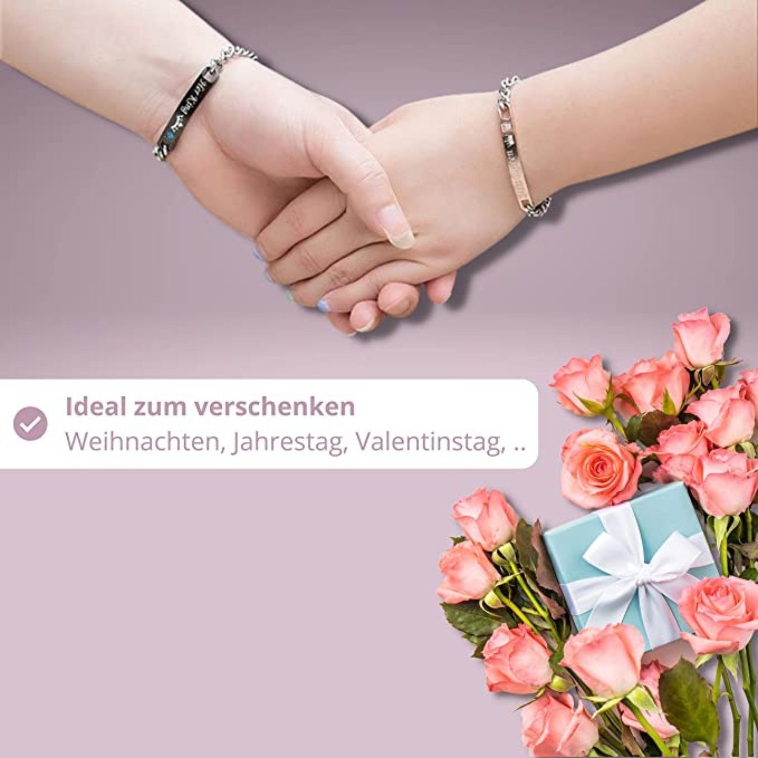 Binego Armband mit Gravur Her King His Queen Partnerarmbänder Geschenk Armbänder (Set, 2-tlg., inklusive Geschenkbeutel), Geschenkset mit Geschenkbeutel – Bild 3 von 5