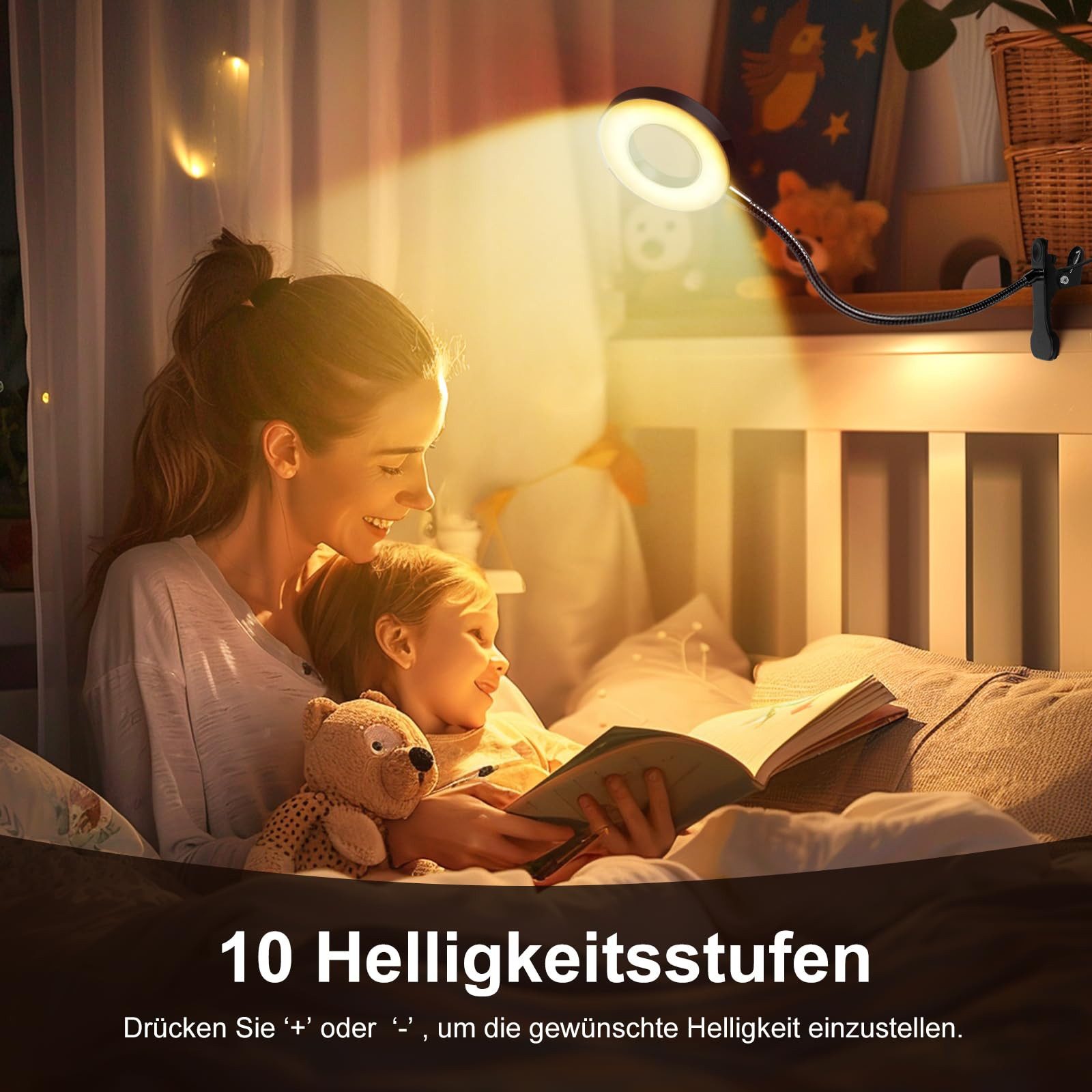 kowdom LED Leselampe LED Leselampe Klemme dimmbar USB, Schwanenhals, 3 Lichtfarben, LED (48 Stück, fest integriert), Warmweiß, Neutralweiß, Kaltweiß – Bild 4 von 5