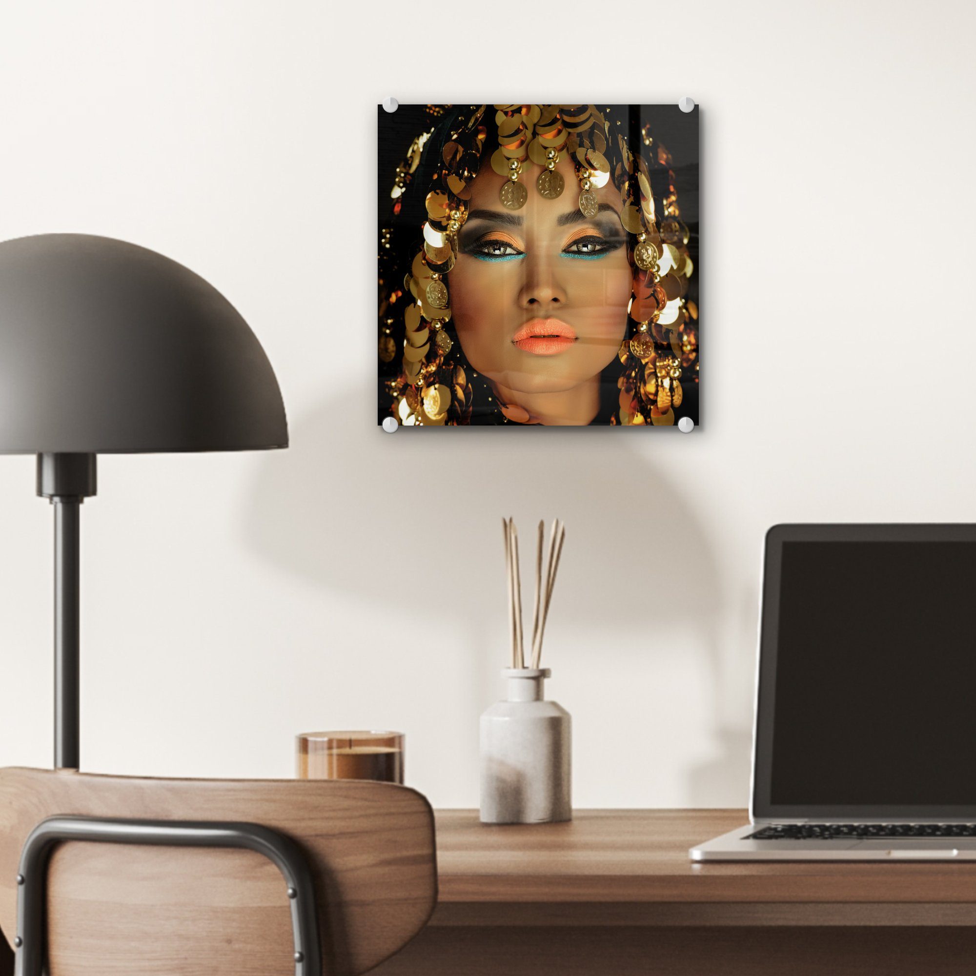 (1 - Glasbilder Make-up Schmuck St), Acrylglasbild - Glas bunt Wandbild - - Frau - MuchoWow Glas Gold auf Bilder Luxus, Wanddekoration Kleopatra auf - - Foto -