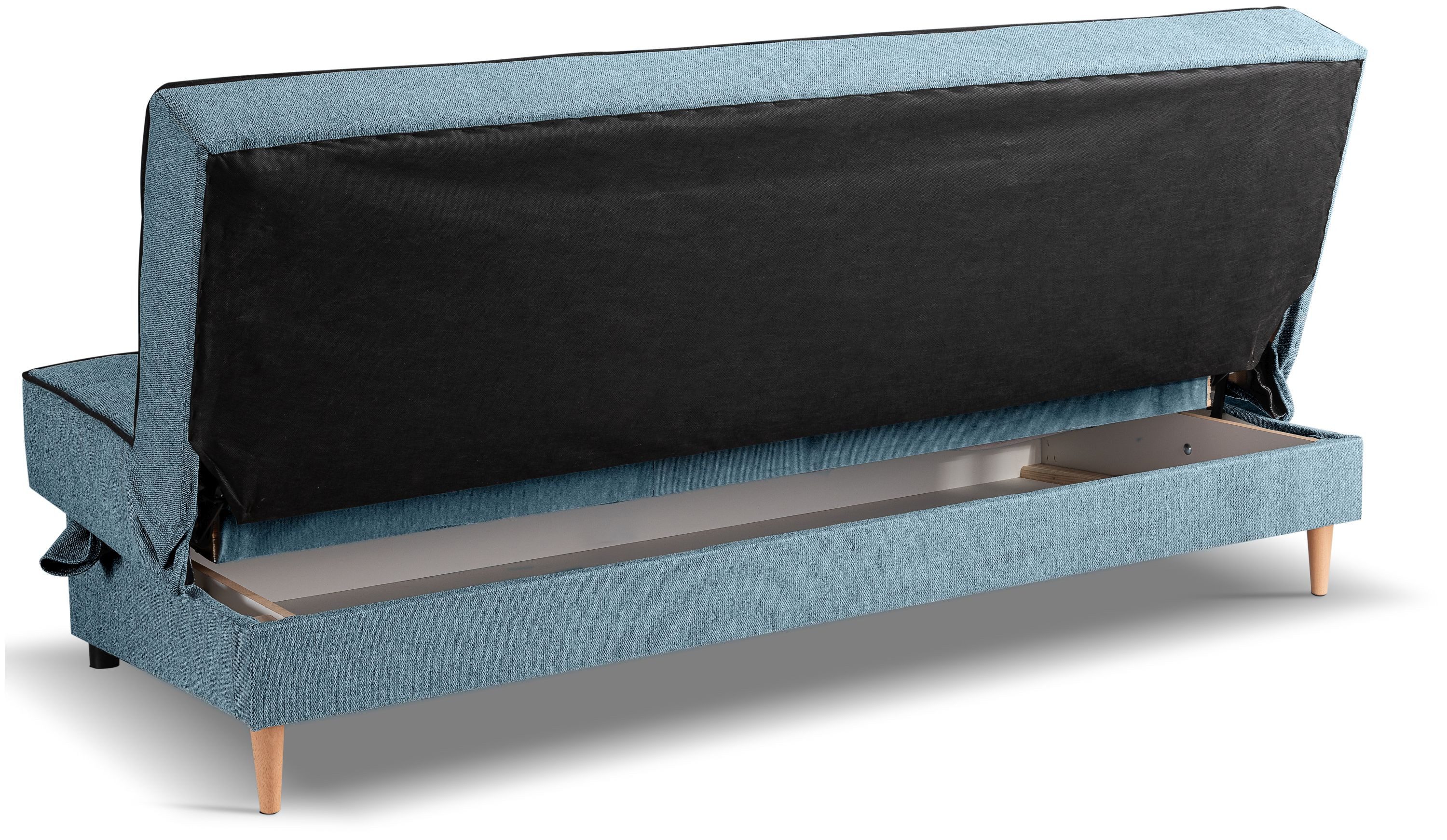 xonox.home Schlafsofa, 3 Sitzer aus Strukturstoff in blau inkl. Zierkissen B/H/T: 199x91x91cm