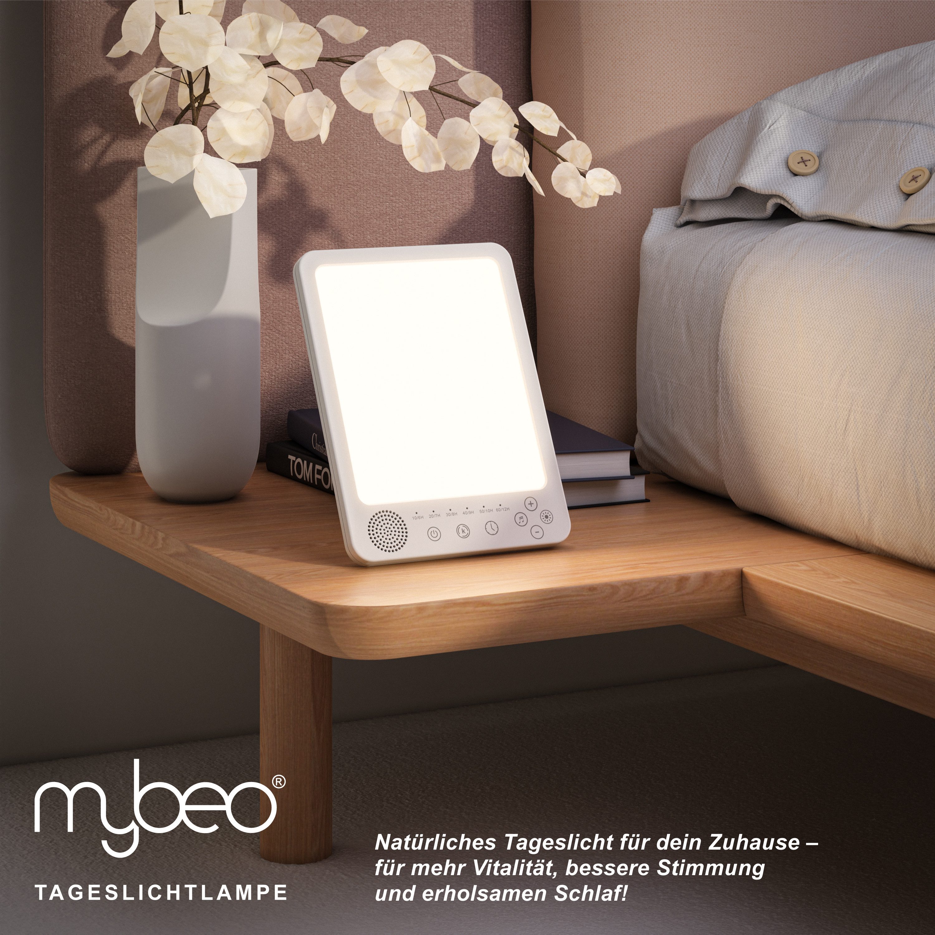 MyBeo Tageslichtlampe LED Lichttherapielampe, Lichtdusche, Tageslichtleuchte mit Standfuß, Dimmfunktion, verschiedene Lichtmodi, LED fest integriert, Neutralwei – Bild 5 von 5
