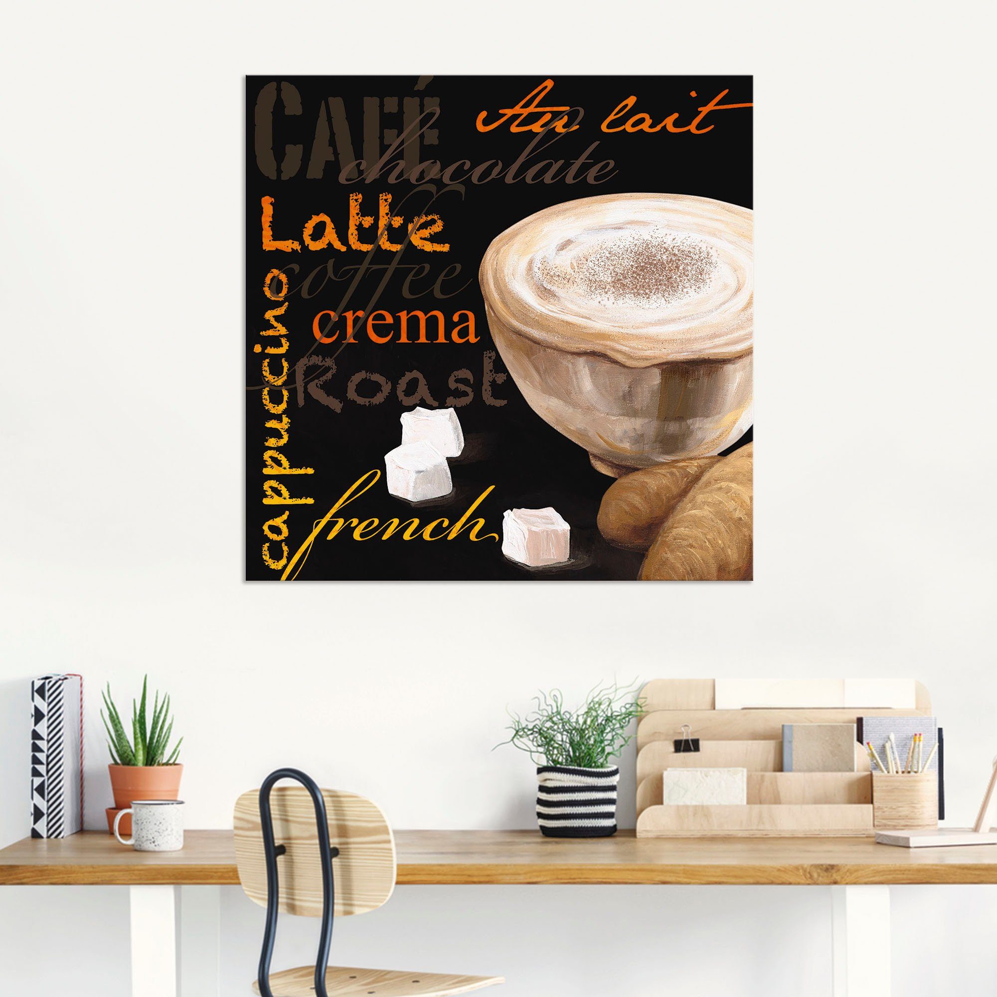 (1 St), Artland Wandaufkleber Alubild, versch. Wandbild Cappuccino Poster - als Bilder Größen in oder Kaffee, Kaffee Leinwandbild,