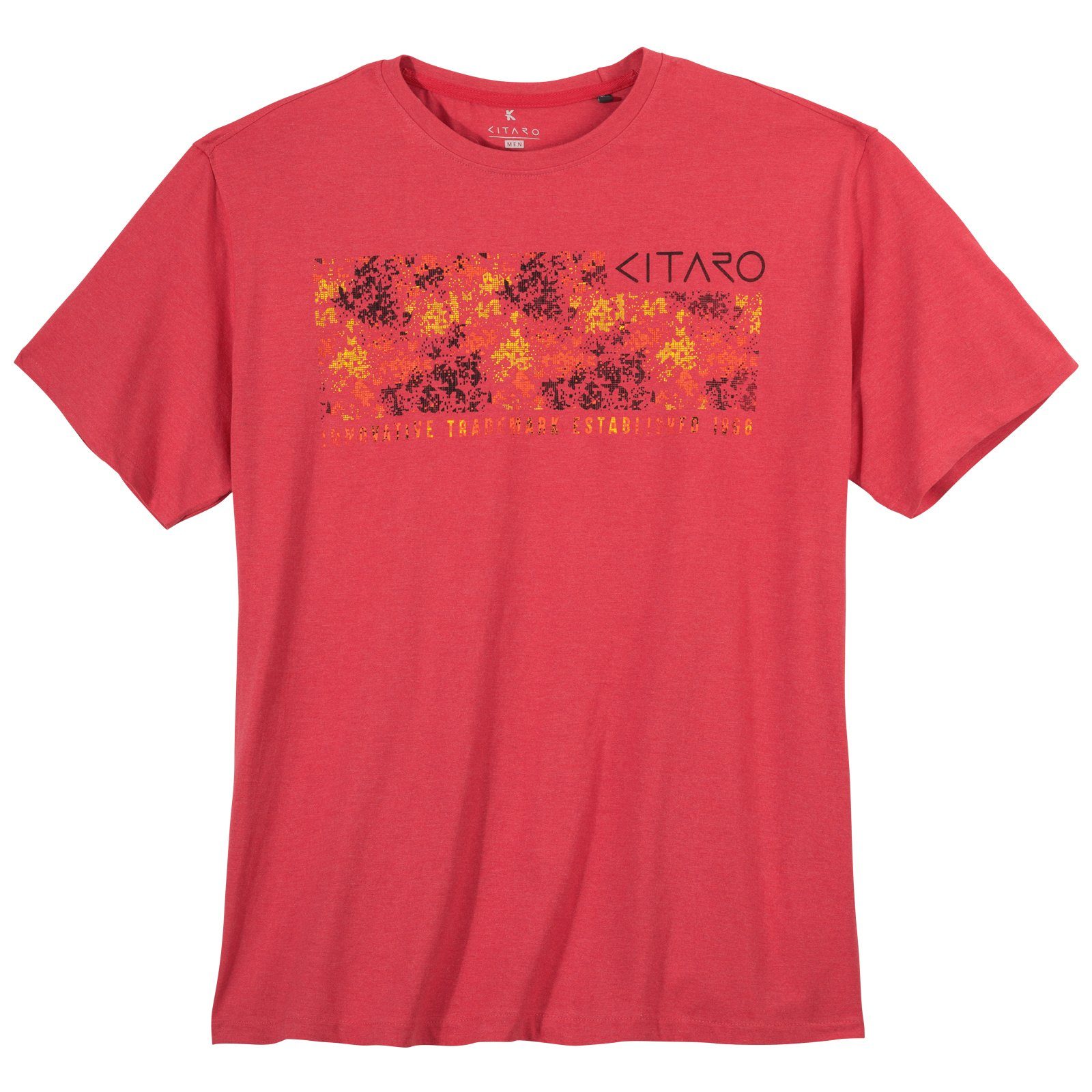 Kitaro Rundhalsshirt Große Größen Herren T-Shirt rot melange Pixel-Print Kitaro