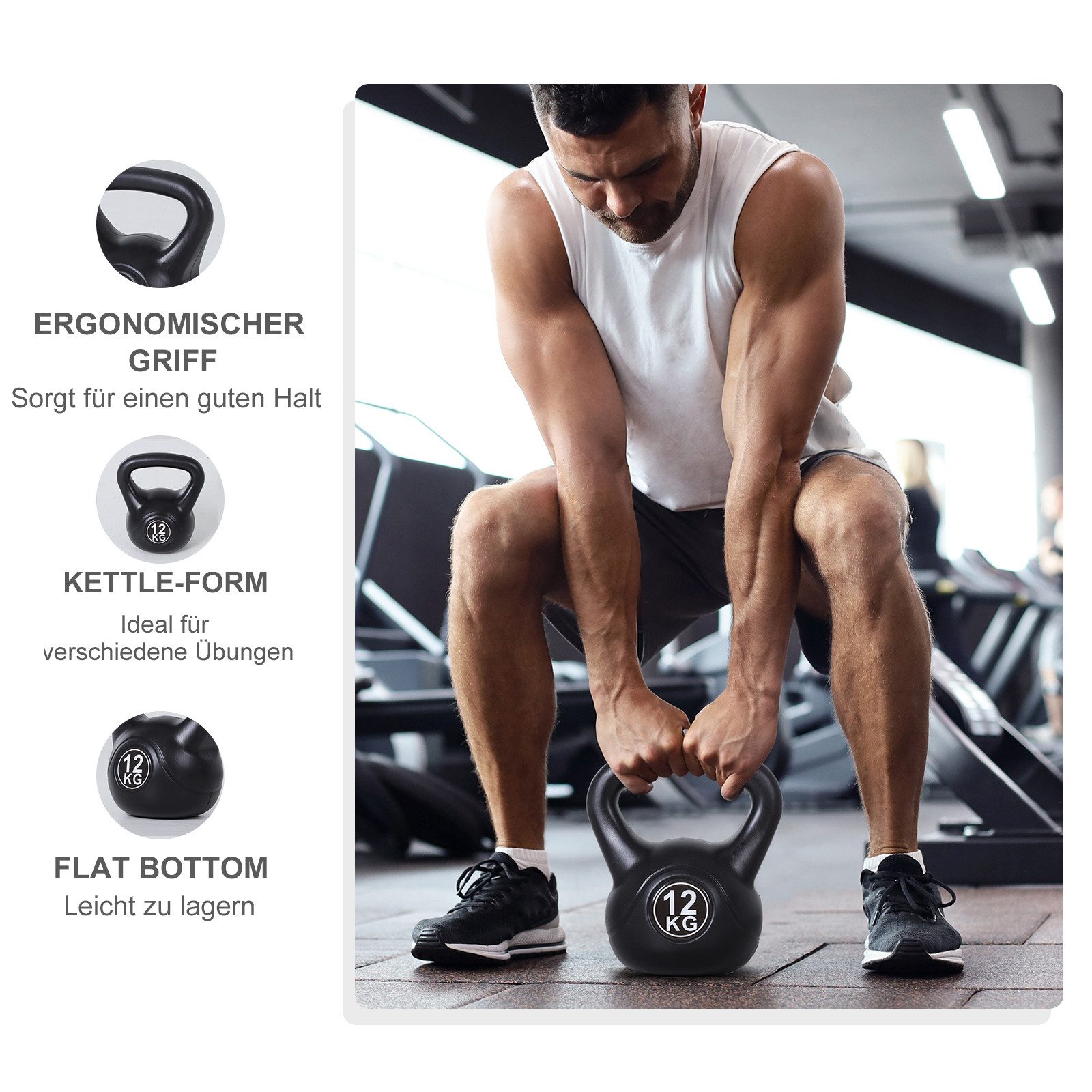 HOMCOM Kettlebell mit Sand befüllt, (Kugelhantel, 12 kg Gewicht-Hantel), für Anfänger, Zuhause, Krafttraining