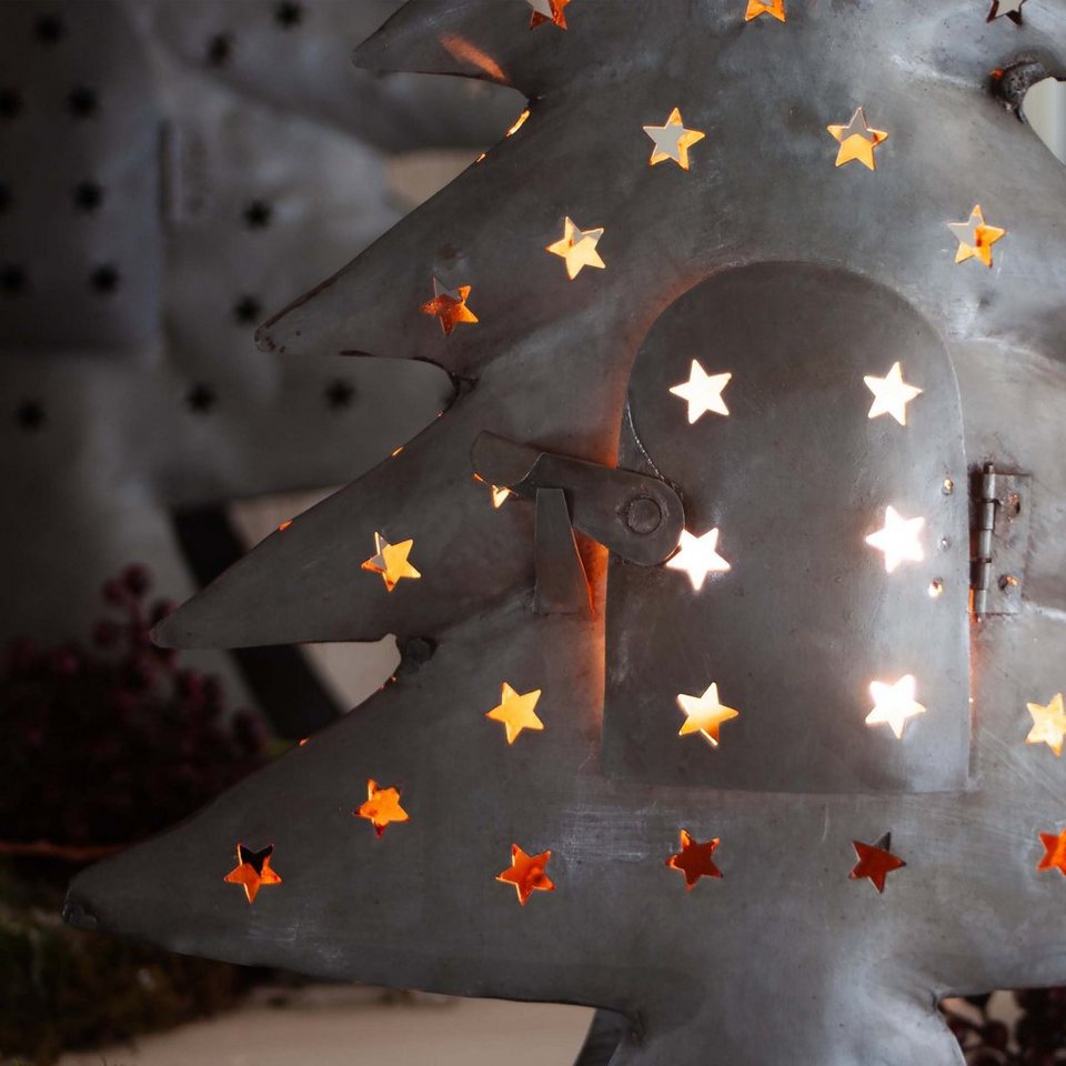 Paulslandhaus Adventsleuchter Tannenbaum Teelichthalter Metall Windlicht  Weihnachtsbaum