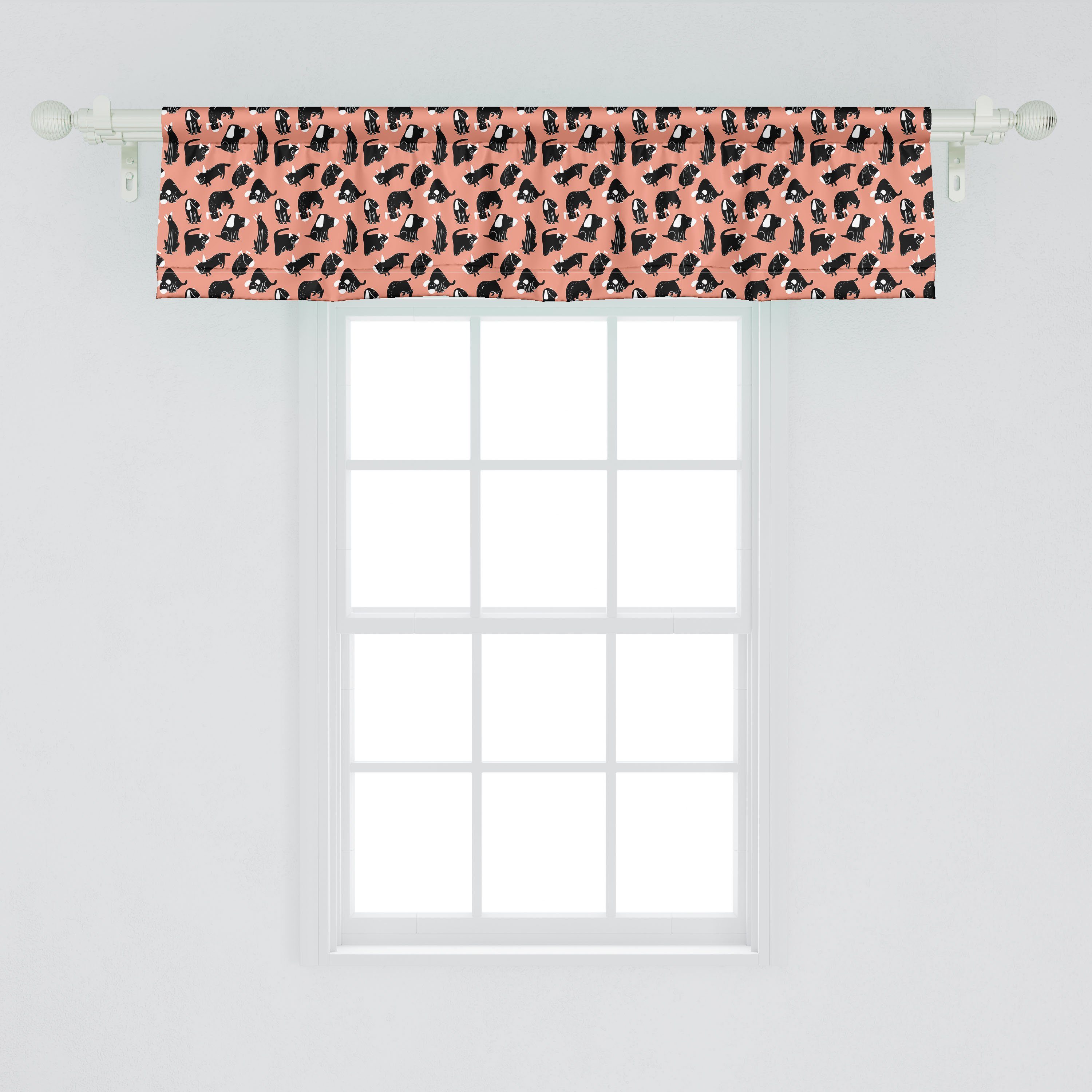 Scheibengardine Vorhang Volant Stangentasche, für Hund Küche Dekor Verschiedene Chilling mit Abakuhaus, Doggies Schlafzimmer Around Microfaser