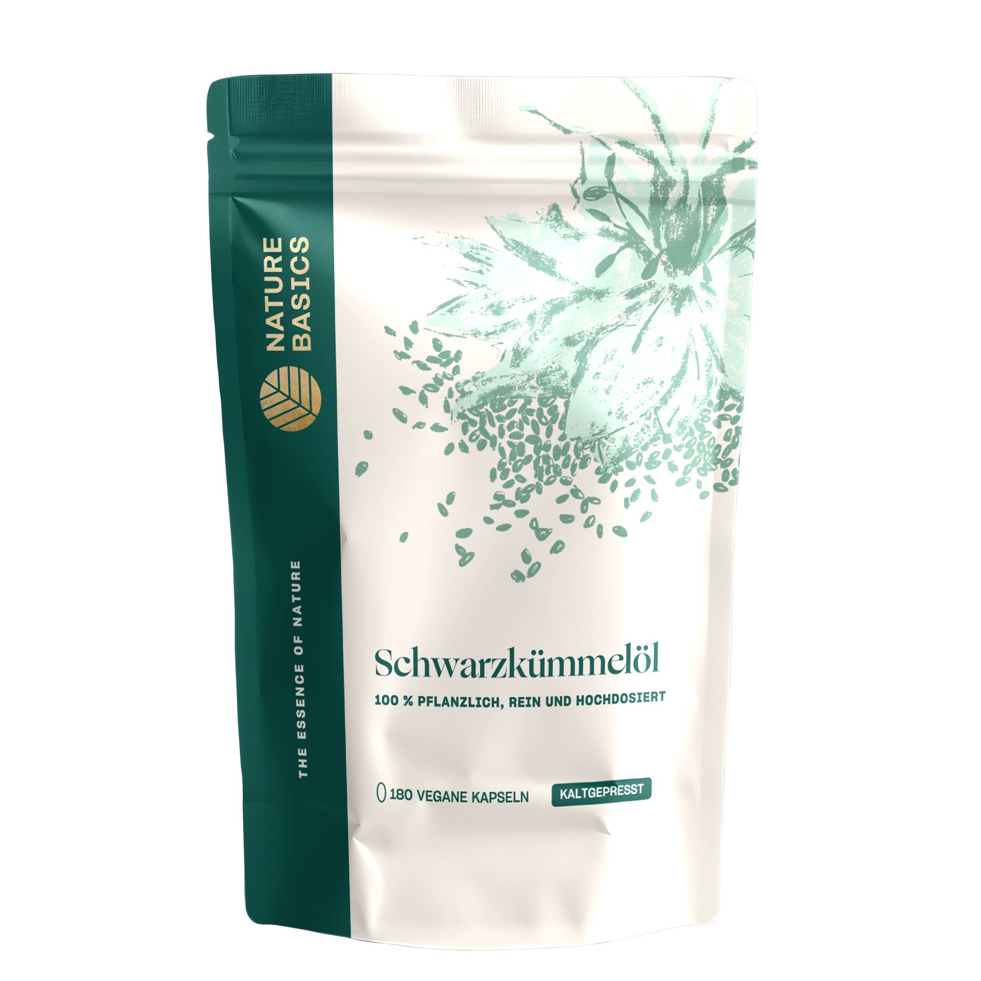 Nature Basics Hochwertiges 500mg Schwarzkümmelöl 250mg Linolsäure Vegan 180 Kapseln, 180 St., 110 g