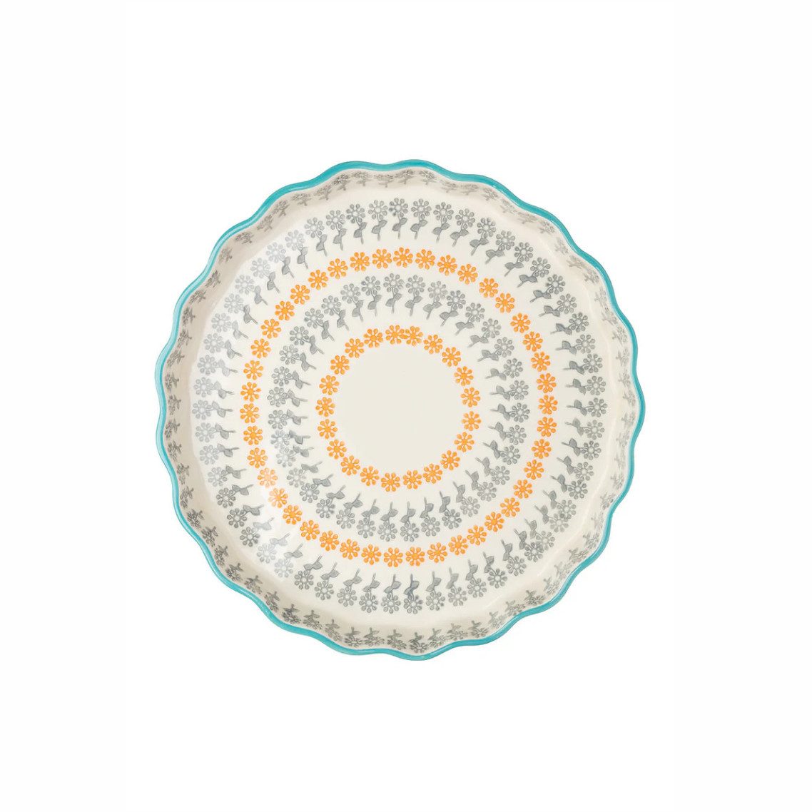 Tranquillo Quicheform FLORAL 22 cm, Steinzeug, backofenfest, jedes Stück ein Unikat, spülmaschinengeeignet, 1000 ml Fassungsvermögen