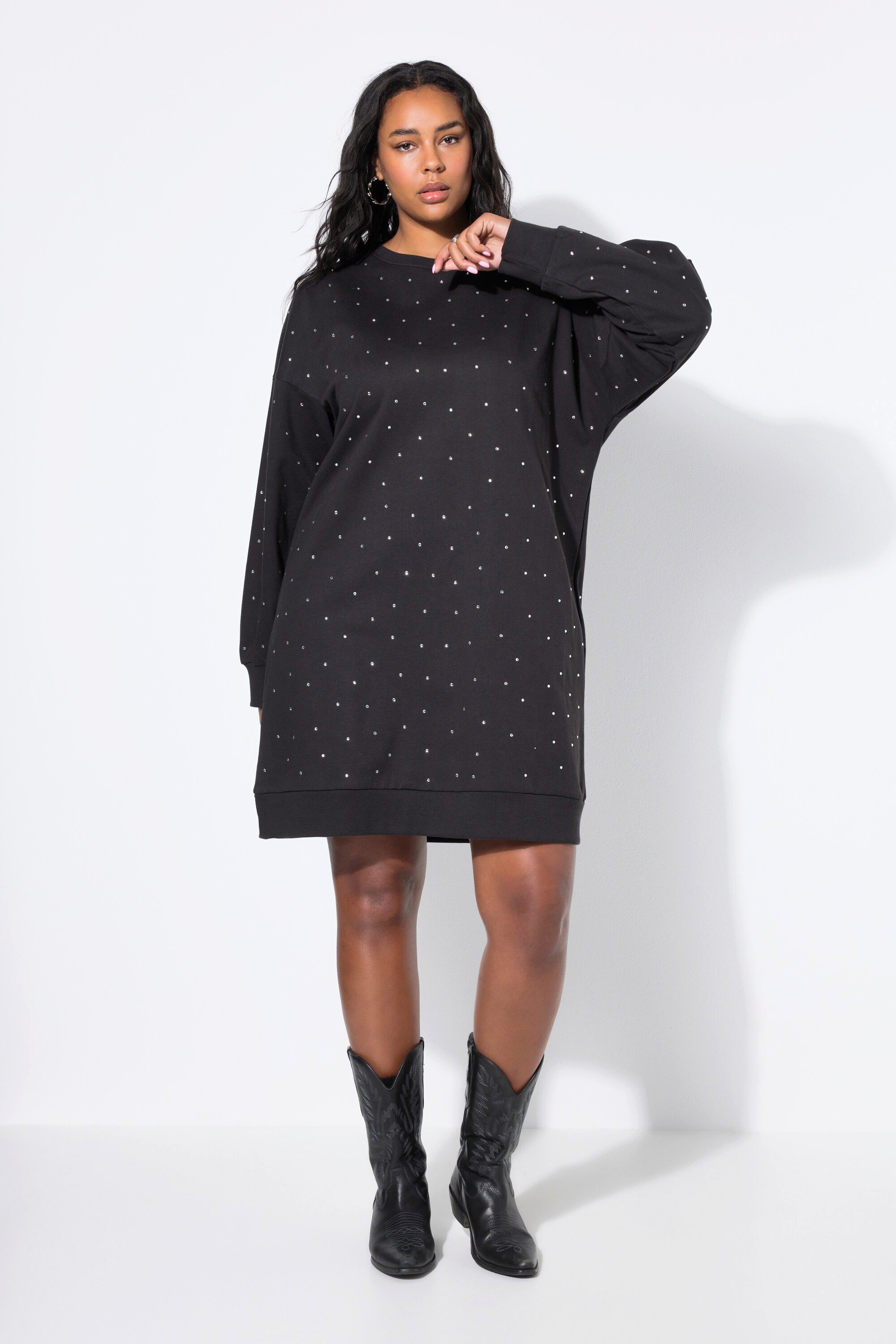 Midikleid Sweatkleid oversized Ziersteinchen