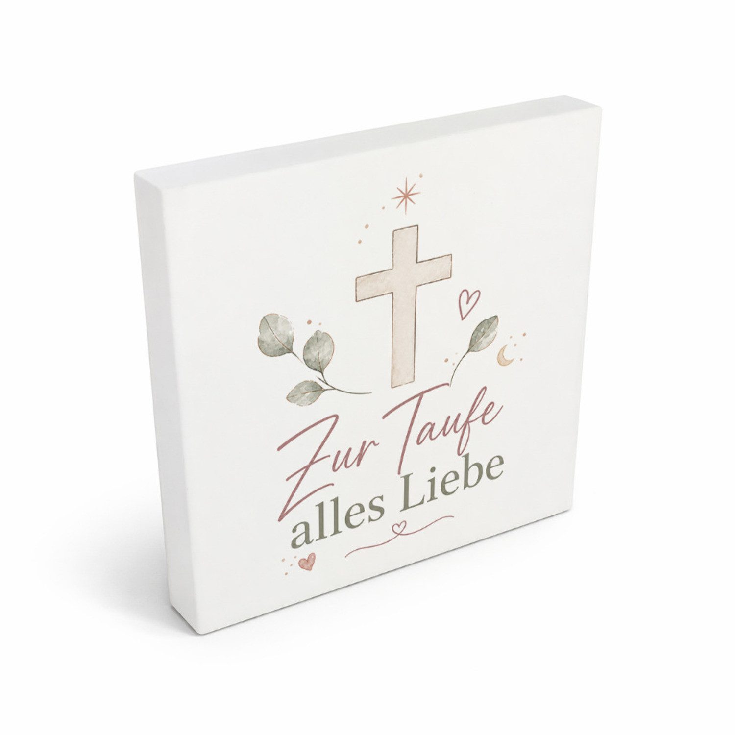 speecheese Holzbild Holzbild in 10x10 cm Zur Taufe alles Liebe Kreuz Holzdeko Mit Spruch:, 10x10 cm