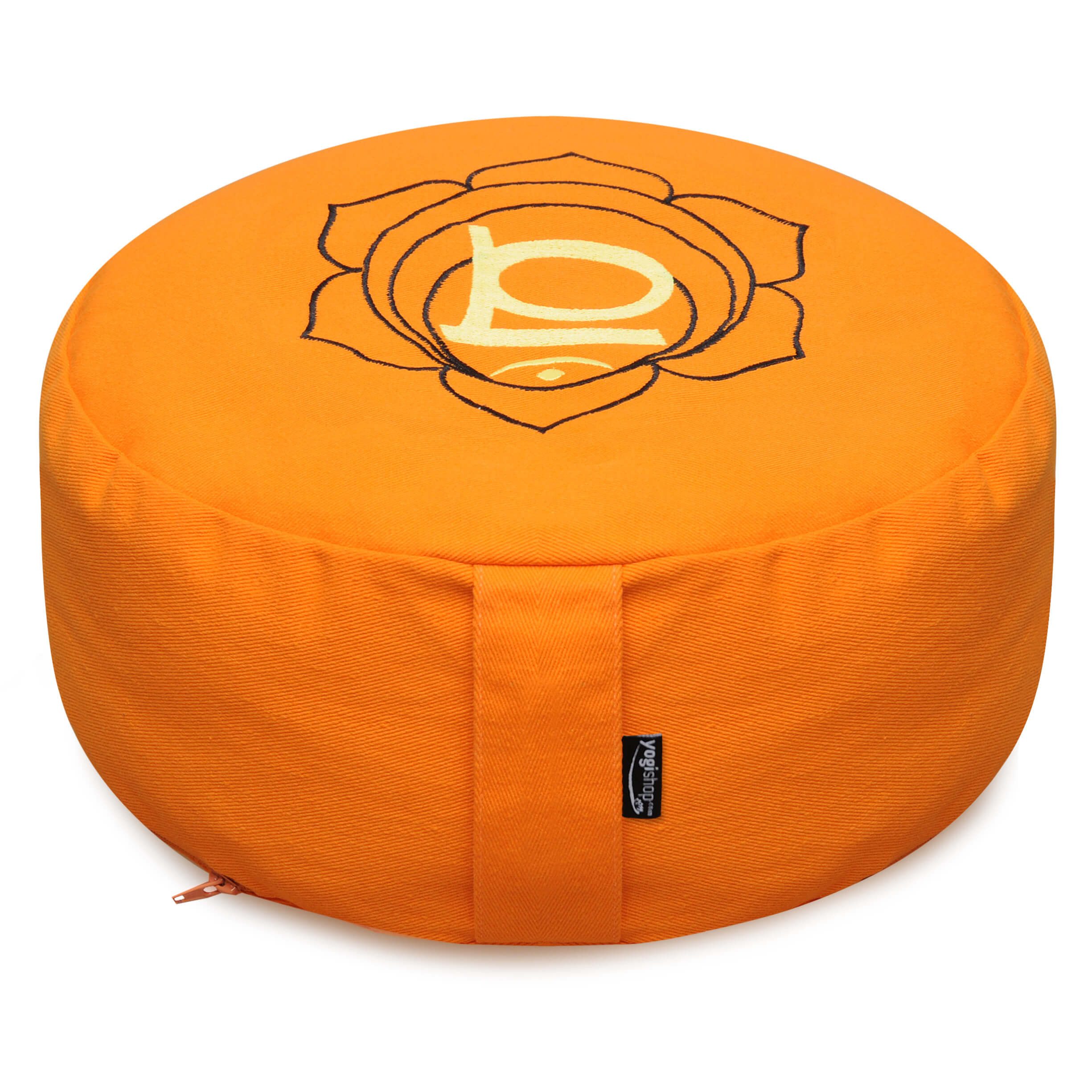 Yogishop Meditationskissen Meditationskissen - rund - Chakras - organic cotton - ø 36cm x 15cm, Meditationskissen Bio-Baumwolle, Chakra-Stickerei, groß