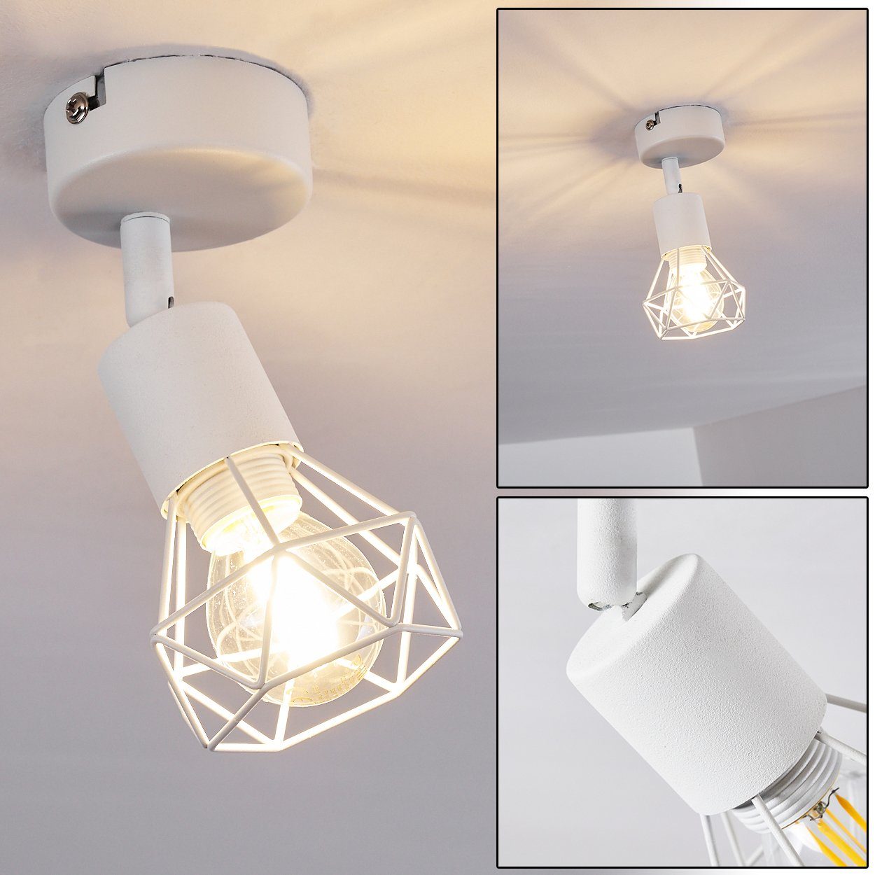 Wandspot Lichteffekt in Design verstellbare Retro/Vintage Weiß, im mit Gitter-Optik E14, aus ohne Wandlampe Metall Leuchtmittel, Deckenleuchte in »Borio« hofstein