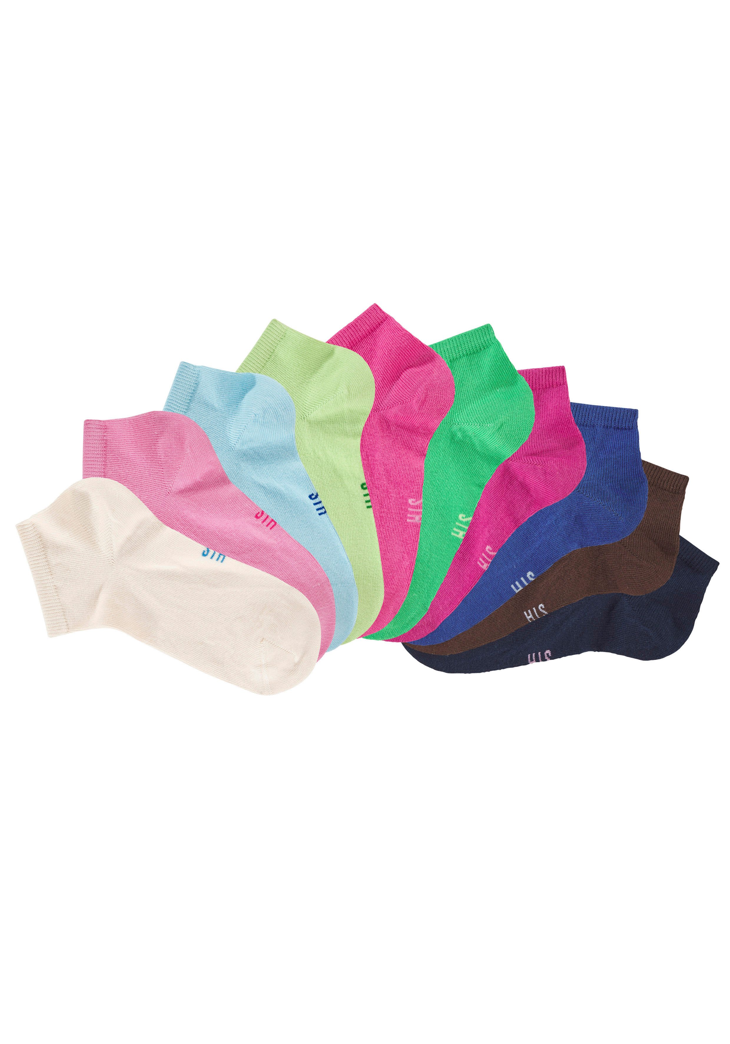 H.I.S Kurzsocken Damen Sport Basic Socken, Laufsocken ohne Frottee (Packung, 10-Paar, Großpackung) mit verstärkter Ferse und Spitze