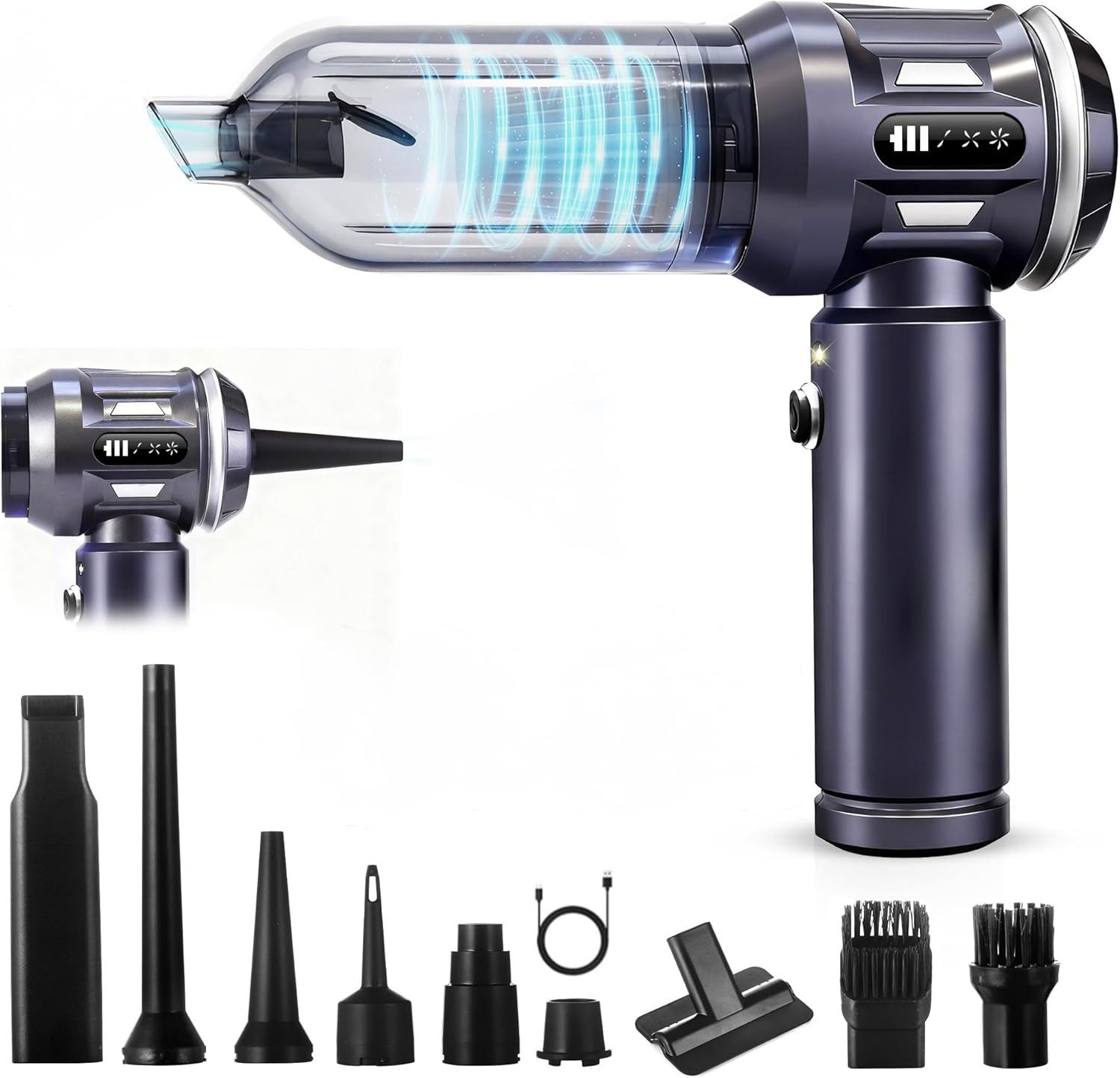 Nettlife Akku-Handstaubsauger Mini Kabellos 25000Pa 4-in-1 Starker Akku bürstenloser Motor, 3 Stufen Tragbarer Staubsauger für PKW Wohnmobil Camping Treppen Sofa