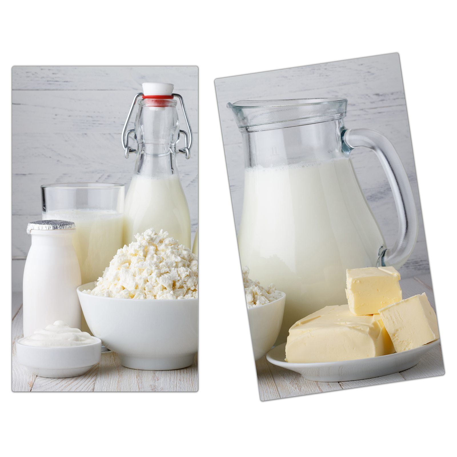 Primedeco Herd-Abdeckplatte Herdabdeckplatte Spritzschutz aus Glas verschiedene Milchprodukte, Glas, (2 tlg)
