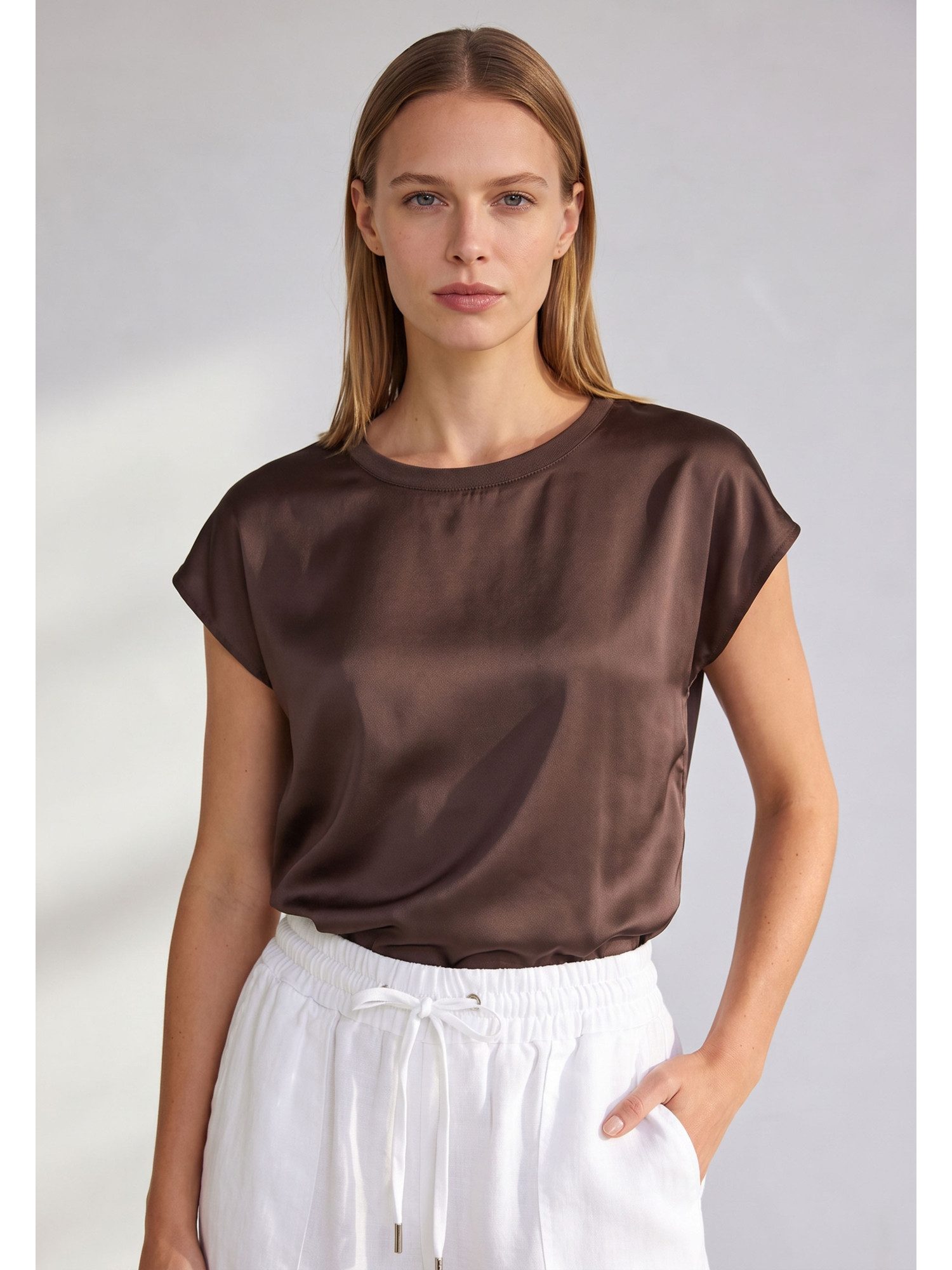 Blusenshirt edles Blusenshirt, Materialmix
