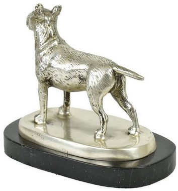 Casa Padrino Dekofigur Luxus Deko Bronzefigur Bullterrier Hund Silber / Schwarz 19 x 10 x H. 15 cm - Bronze Skulptur mit Marmorsockel - Dekofigur - Deko Accessoires