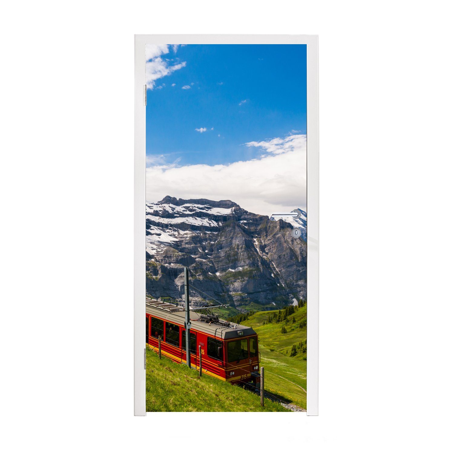 Zug Fototapete St), den in (1 75x205 Türtapete Ein für Türaufkleber, Tür, roter bedruckt, cm Alpen, Matt, MuchoWow