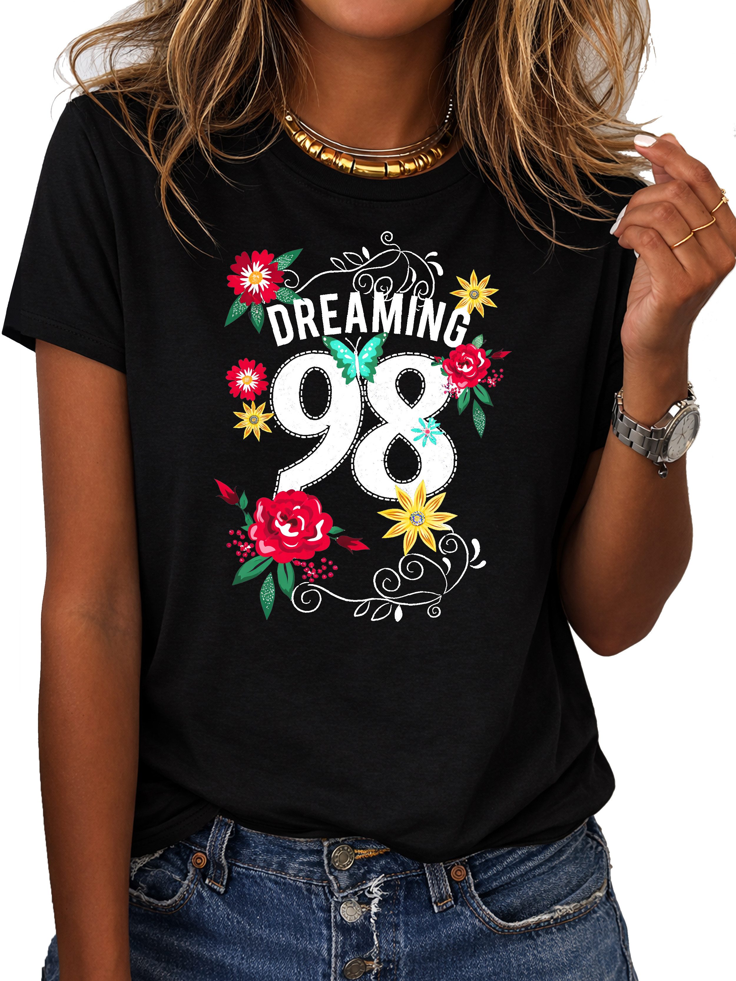 RMK T-Shirt Damen Shirt Rundhals Basic "Dreaming 98" aus Baumwolle