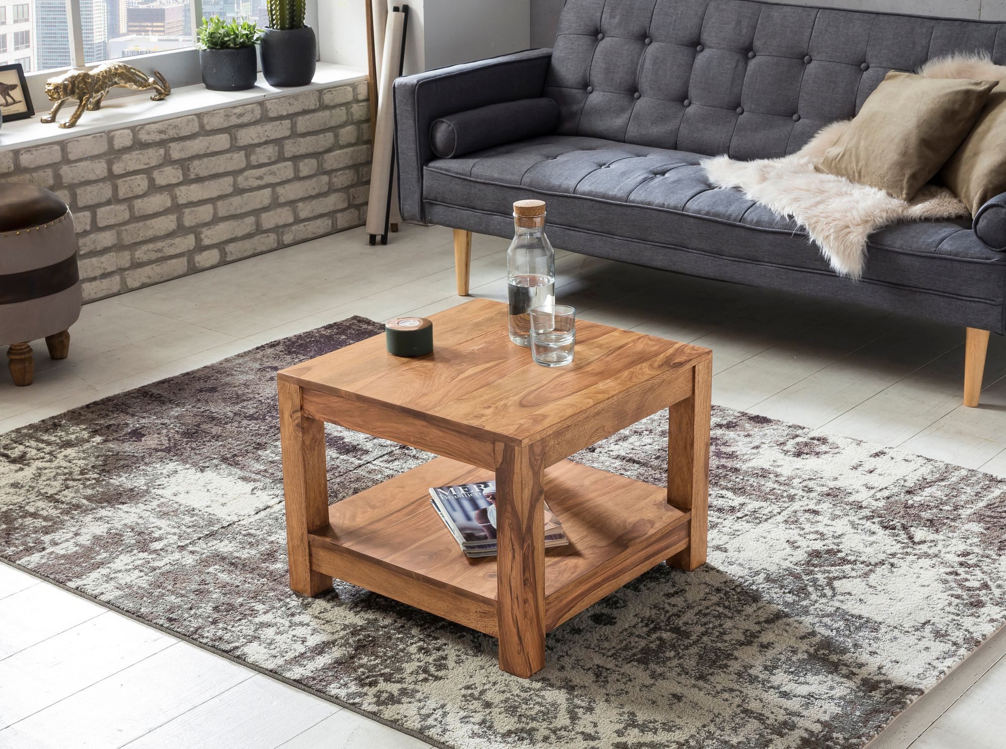 Wohnling Couchtisch WL1.571 Massivholz MUMBAI Akazie 60x60x45CM Wohnzimmertisch Beistel (MUMBAI Akazie Massivholz 60 x 60 cm), Wohnzimmertisch Design Landhausstil Beistelltisch