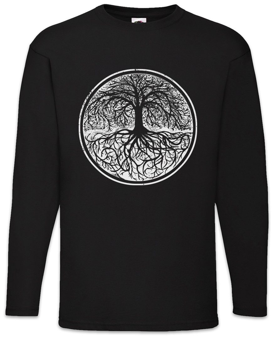 Langarmshirt Yggdrasil Tree Logo II Black & White Langarm T-Shirt Tree Tyr Celtic