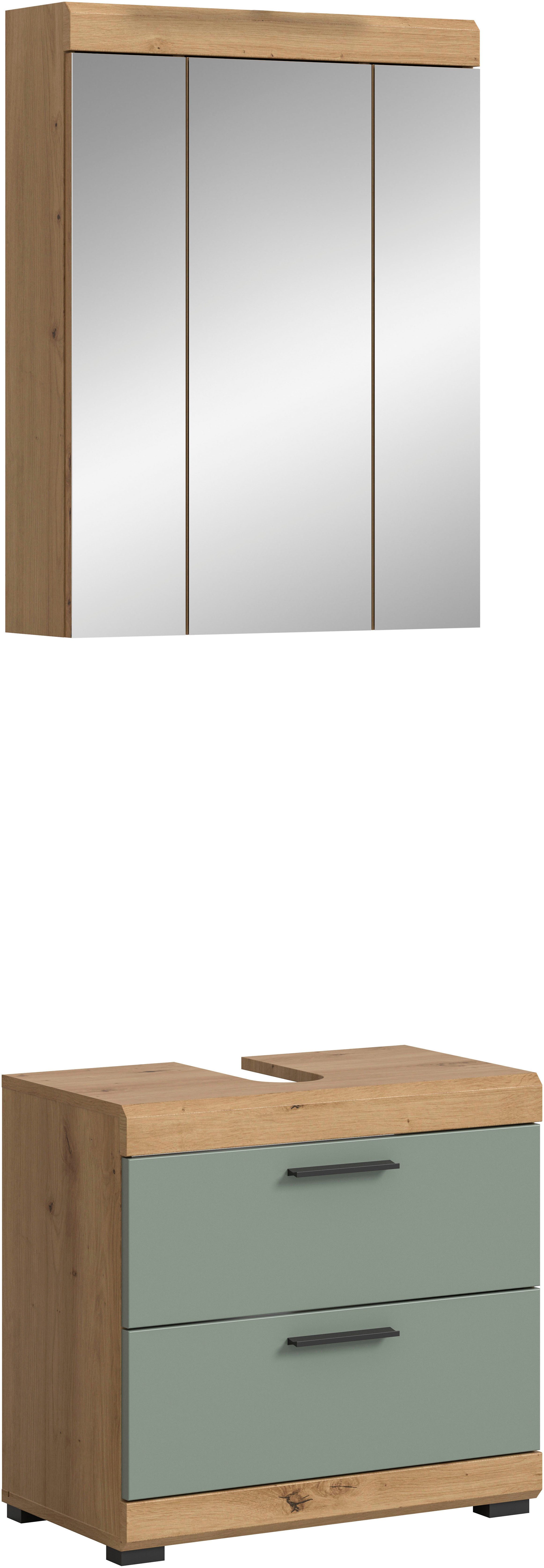 welltime Badmöbel-Set SIENA, 2 tlg., bestehend aus: Waschbeckenunterschrank, Spiegelschrank, (Set, 2-St., TOPSELLER), in verschiedenen Farben erhältlich, Badmöbel, Kombination, Badezimmer