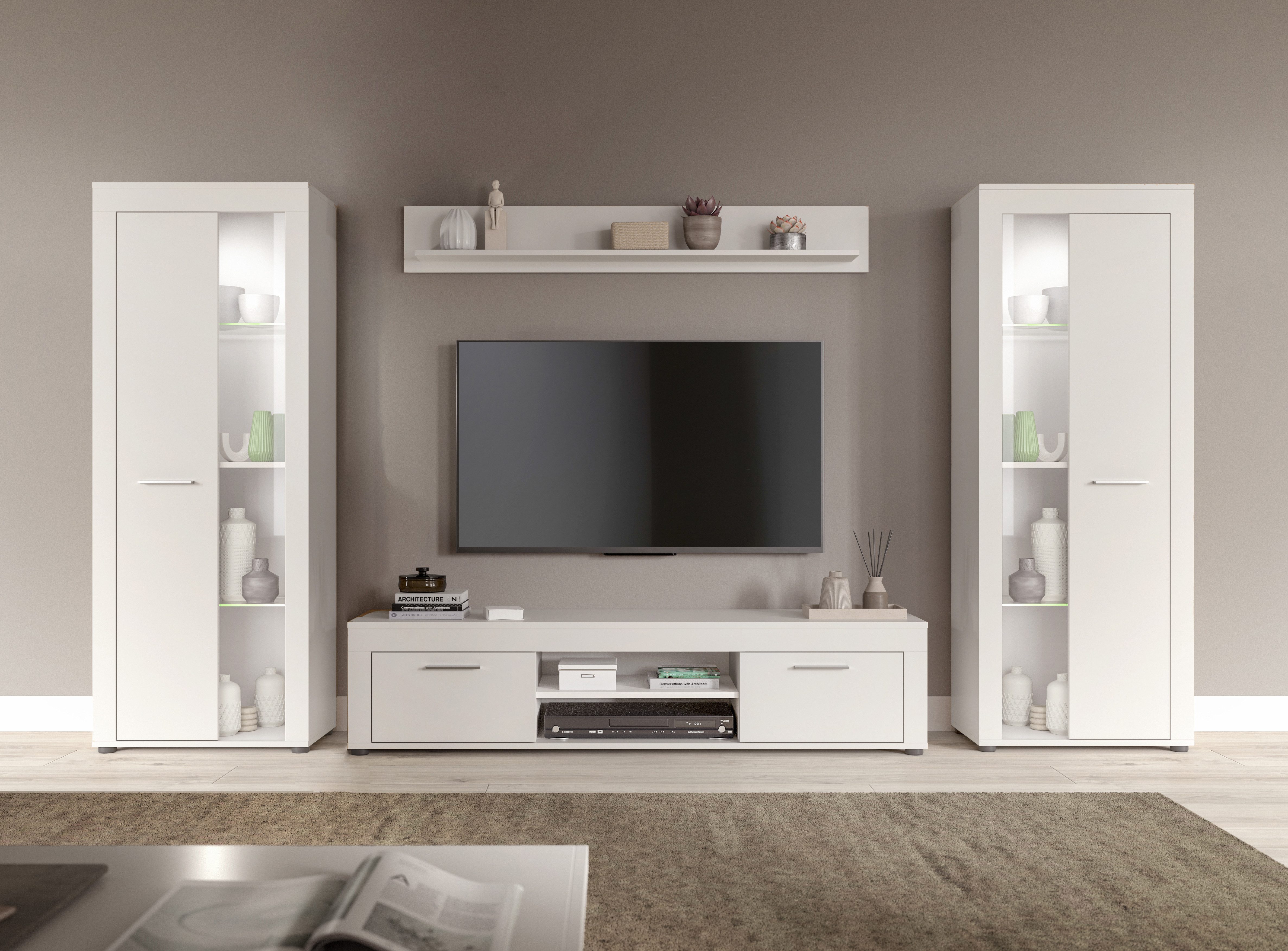 INOSIGN Wohnwand Aosta, Breite 310cm, best. aus: 2x Vitrine, Lowboard, Wandboard, Wohnwand, Kombination, Anbauwand, Мебель Set, Schrankwand, Мебель Kombi
