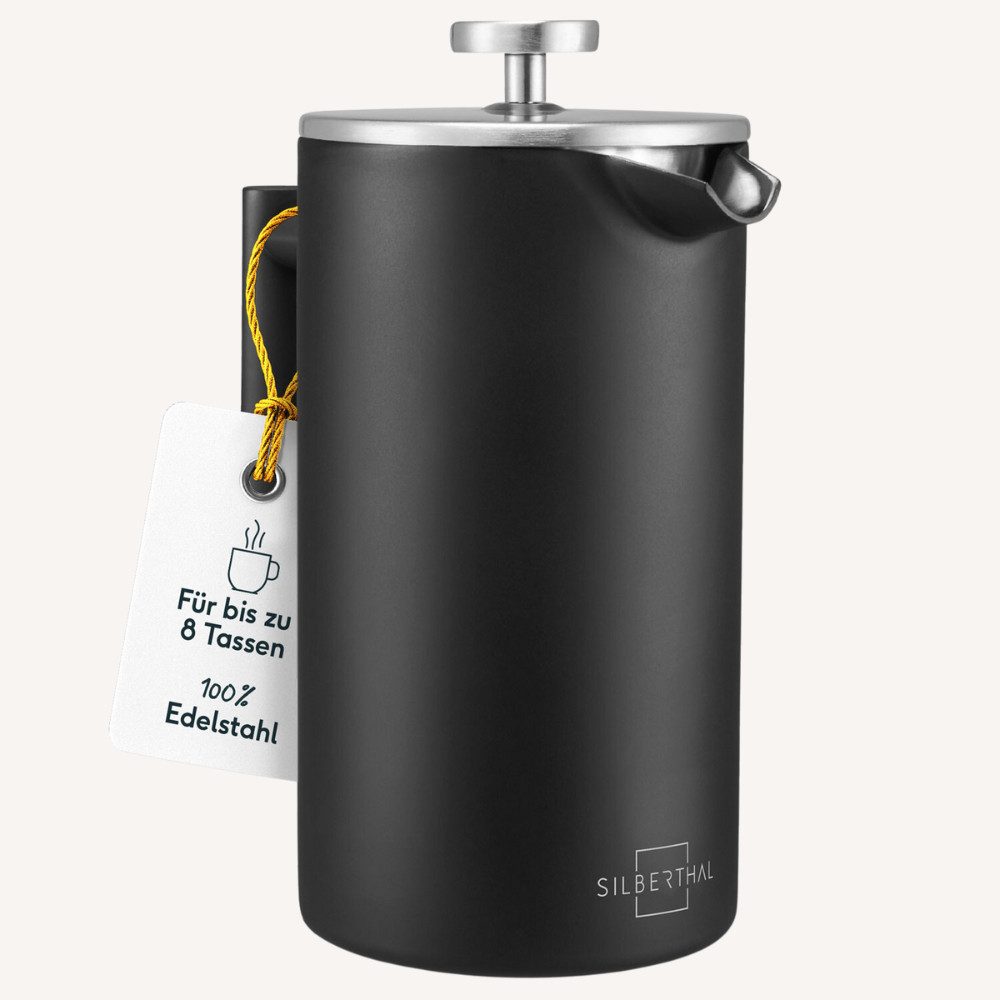 SILBERTHAL French Press Kanne French Press Edelstahl 1l Schwarz