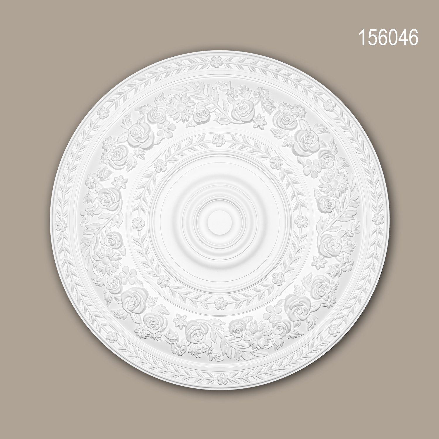 Profhome Decken-Rosette 156046 (Rosette, 1 St., Deckenrosette, Medallion, Stuckrosette, Deckenelement, Zierelement, Durchmesser 86 cm), weiß, vorgrundiert, Stil: Rokoko / Barock | Wandobjekte