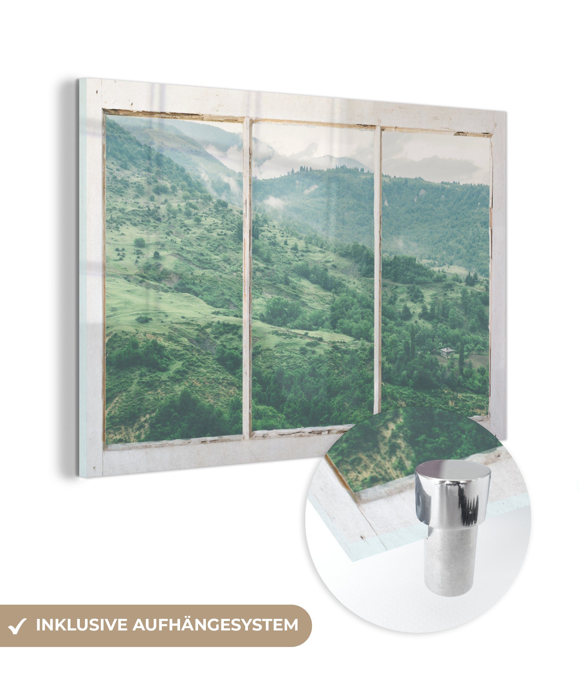 MuchoWow Acrylglasbild Aussicht - Landschaft - Grün, (1 St), Glasbilder - Bilder auf Glas Wandbild - Foto auf Glas - Wanddekoration