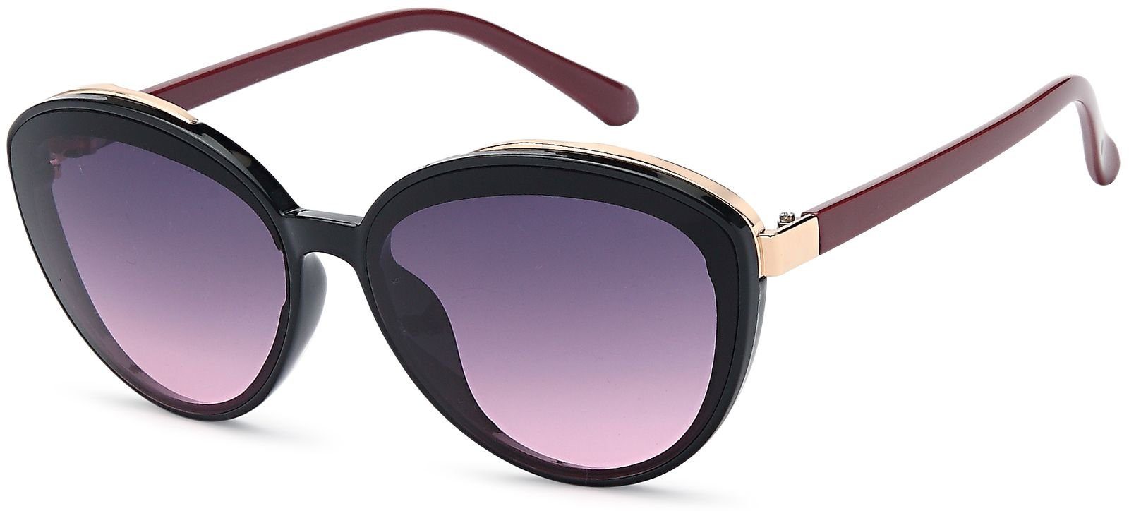 styleBREAKER Sonnenbrille (1-St) Getönt Gestell Schwarz-Bordeaux / Glas Grau-Violett Verlauf