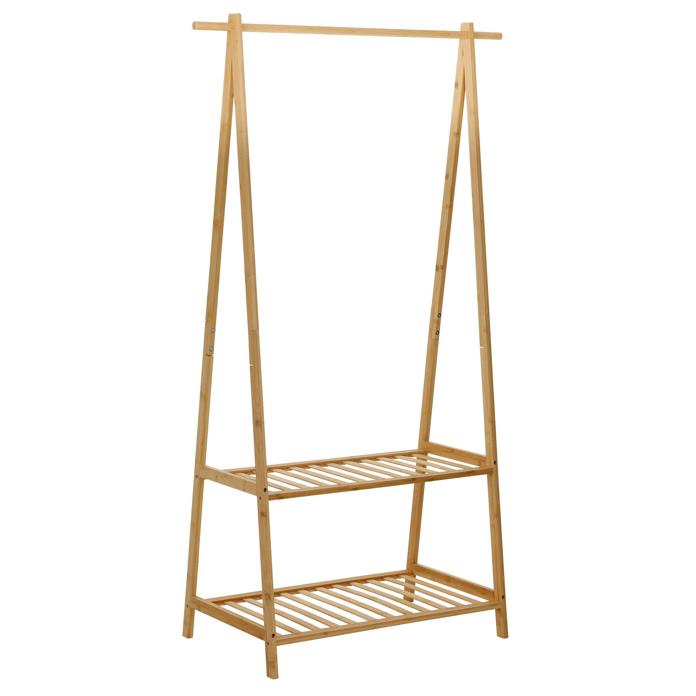 axentia Kleiderstange Kleiderständer, Garderobenständer, mit 2 Ablagen, Bambus