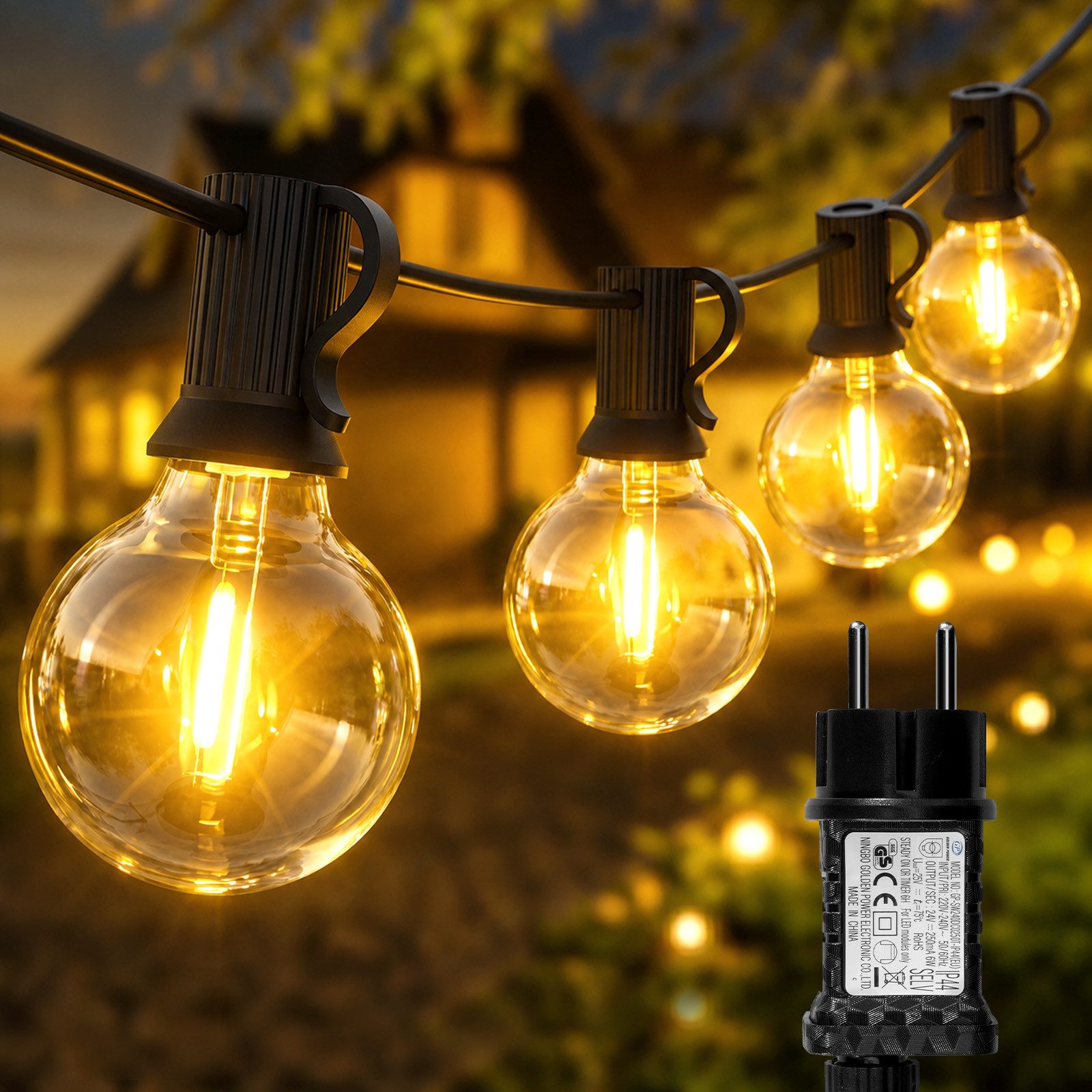 Salcar LED Solarleuchte Lichterkette Outdoor Solar 7-23M Gartenleuchten LED Lichterkette Außen, 7,2 m / 10+1 LED-Birnen / Timer / Netzstecker
