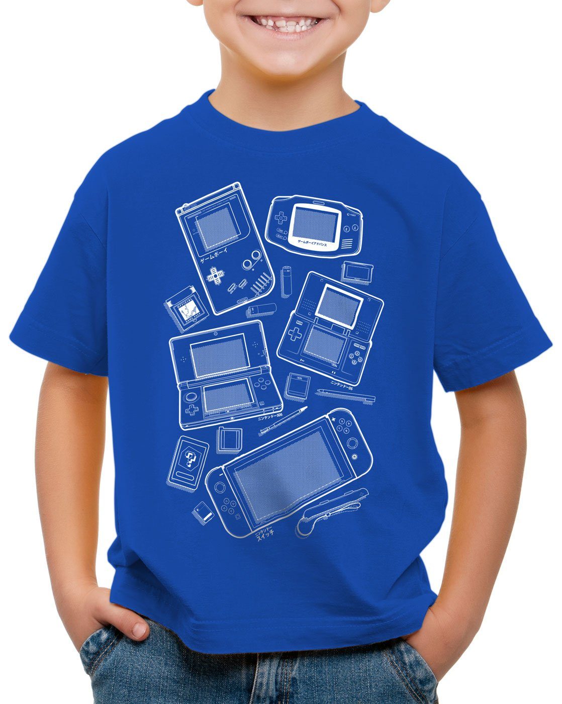 style3 Print-Shirt Kinder T-Shirt Game Maniac switch lite ds wii 3ds gamer blau