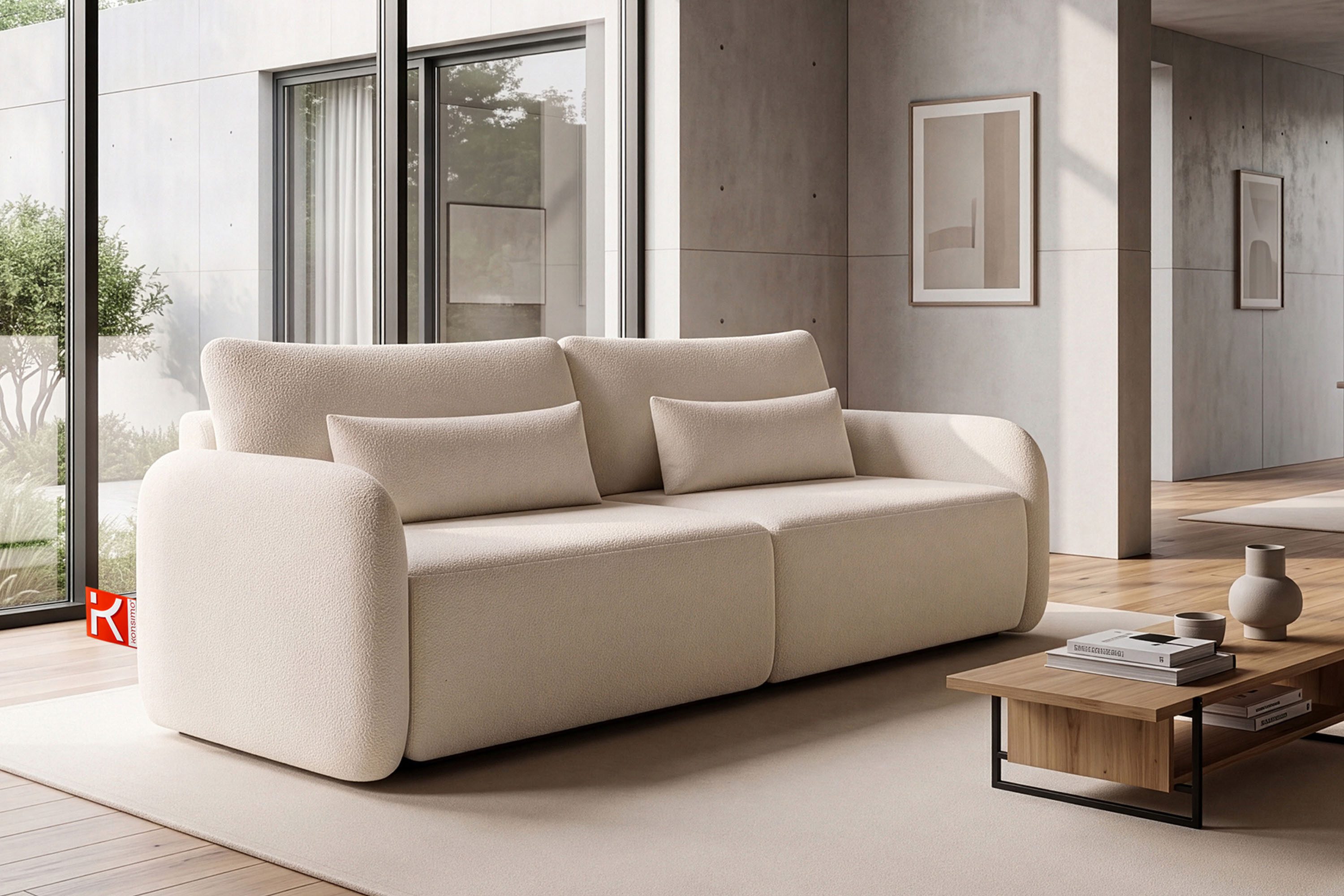 KONSIMO® 3-Sitzer Sofa CALICO Schlafsofa, Modern, Einzelsofa, hergestellt in der EU, Liegefläche: 192 cm x 155 cm, 2 Lendenkissen, mit Wellenunterfederung, Bettkasten