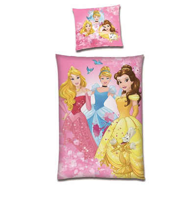 Kinderbettwäsche Disney Prinzessinnen 135x200 80x80 cm, extra flauschig, Familando, Microfaser-Fleece, 2 teilig, mit Dornröschen, Cinderella und Belle
