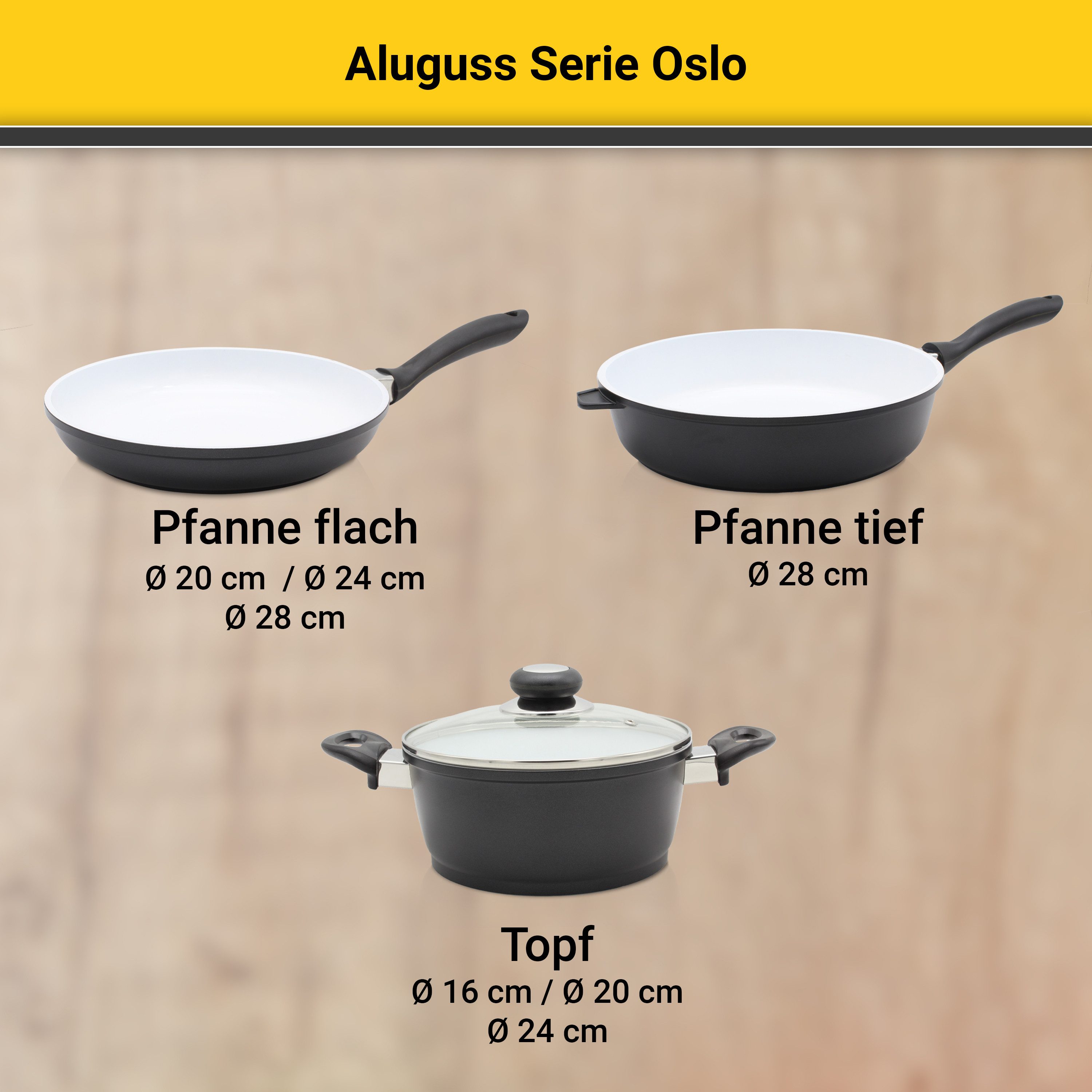 Krüger Bratpfanne Oslo, Aluminiumguss (1-tlg), flach, Keramikbeschichtung, Induktion, Ø 20 cm