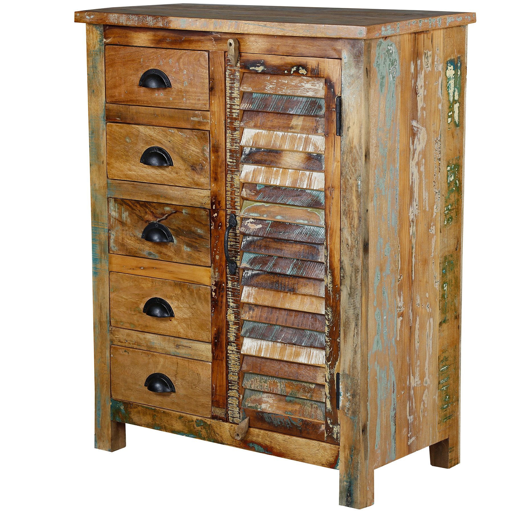 Casa Moro Highboard Hochkommode Massivholz Sideboard Altholz Wohnzimmer Vintage Boho, massiver Aufbau: 43 kg Gewicht, mit Schubladen, handgefertigt
