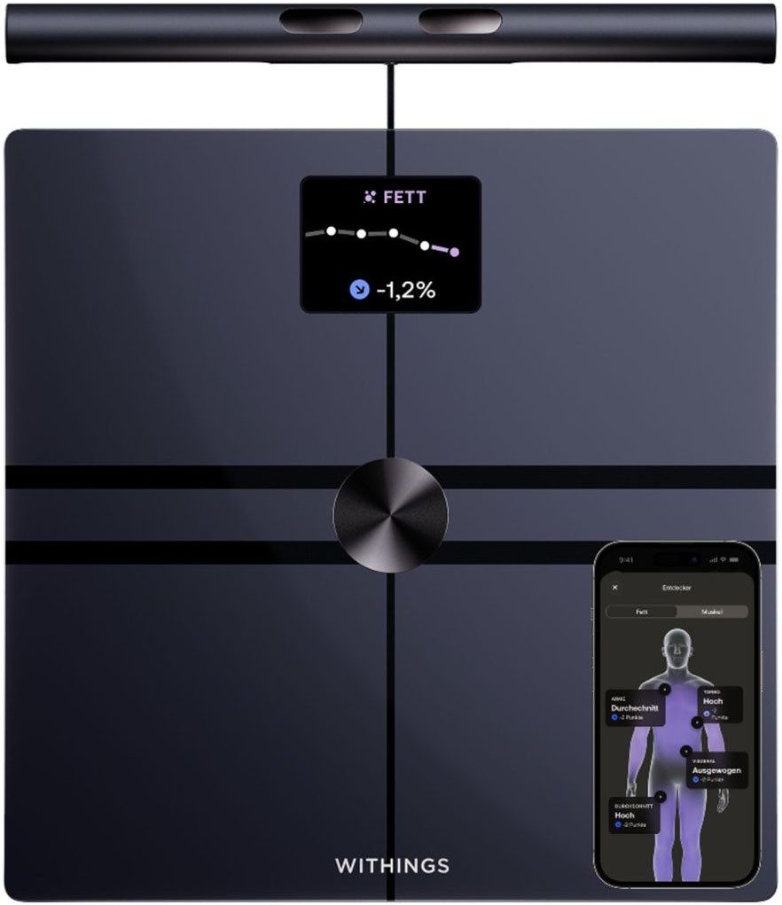 Withings Körper-Analyse-Waage Withings BodyFit: Smarte Körperwaage mit 40+ Biomarkern, 99 % DEXA-Genauigkeit • Stoffwechselbewertung • Kostenlose App
