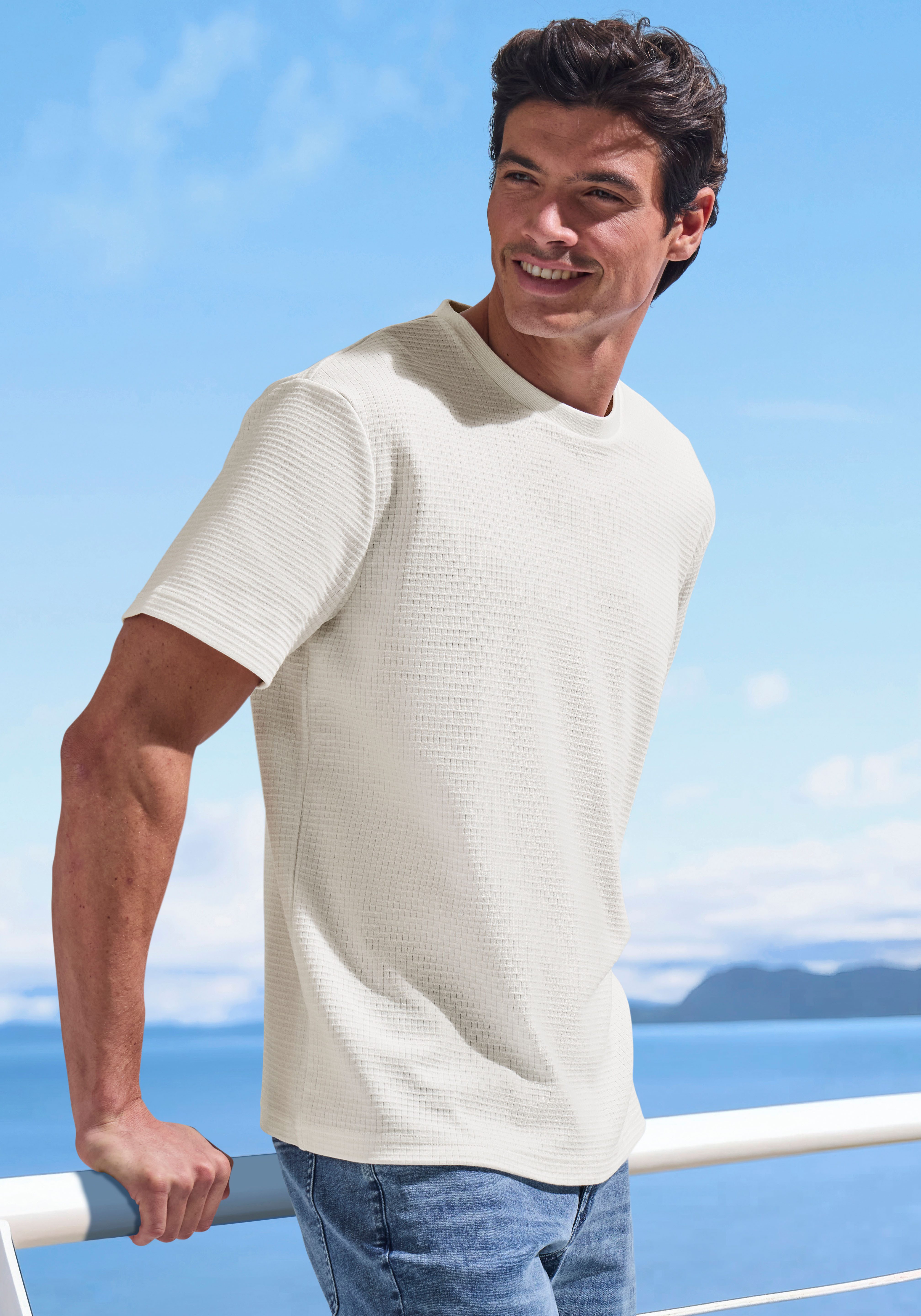 John Devin T-Shirt mit Struktur Rundhalsshirt mit Struktur aus Baumwoll-Mix