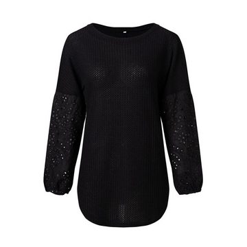 ZWY 2-in-1-Langarmshirt Frau Sweater V-Ausschnitt Strick Pullover Long Shoulders Shirt Long