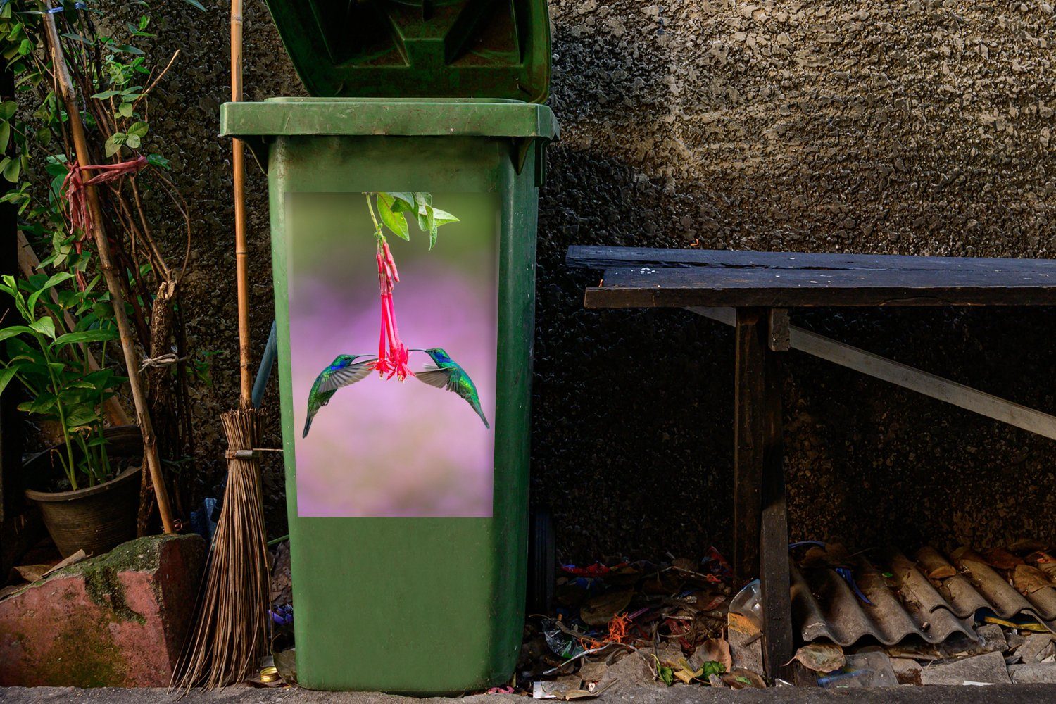 Wandsticker Mülltonne, Kolibri Sticker, (1 Vogel Rot St), MuchoWow - Mülleimer-aufkleber, - Blau - Container, Abfalbehälter