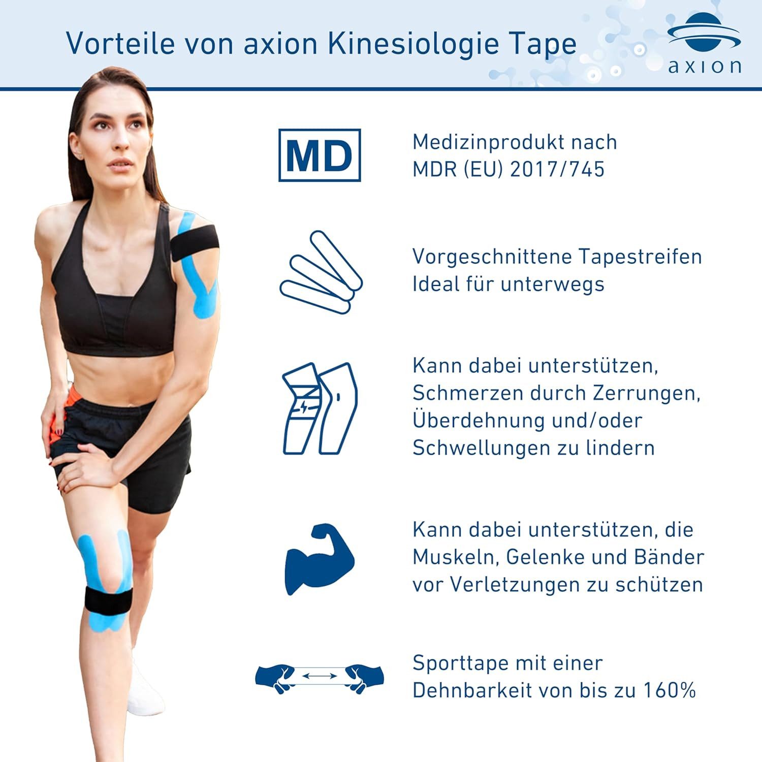 Axion Kinesiologie-Tape Precut Kinesiologie Tape 2er Set Beige und Blau (50-St) MEDIZINPRODUKT