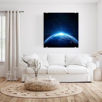 Primedeco Glasbild Wandbild Quadratisch Planet Erde vom Weltraum aus mit Aufhängung, Weltall