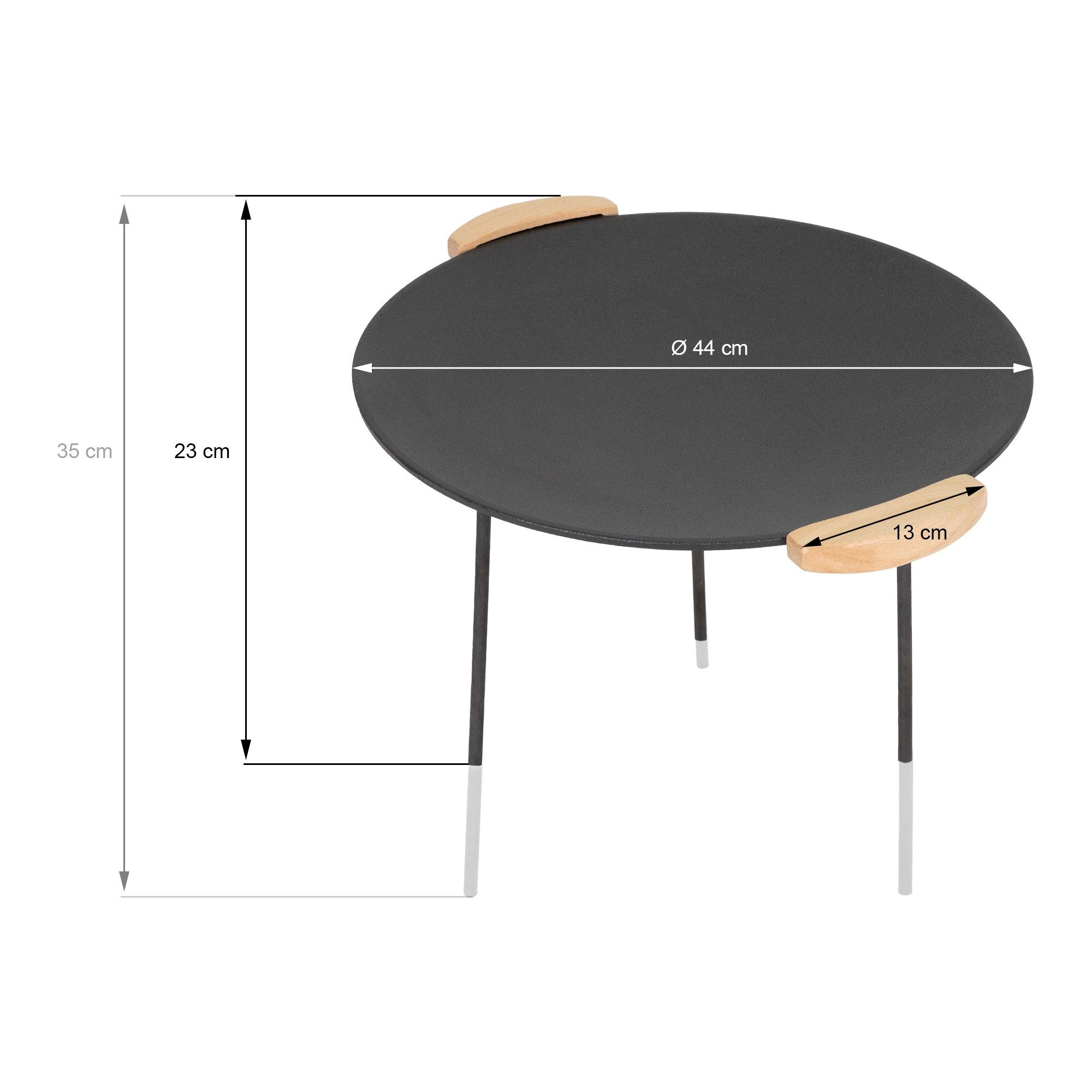 ECD Beine,3x 2 Beine,3x Reinigung Grillplatte kurze (3x Germany Einfache Ständer Dreibein Dutch 6 Beine, Holzgriffe BBQ lange Grillplatte Ø44cm kurze Beine), lange Höhen 3x Grillpfanne Gusseisen rund Beinen Oven