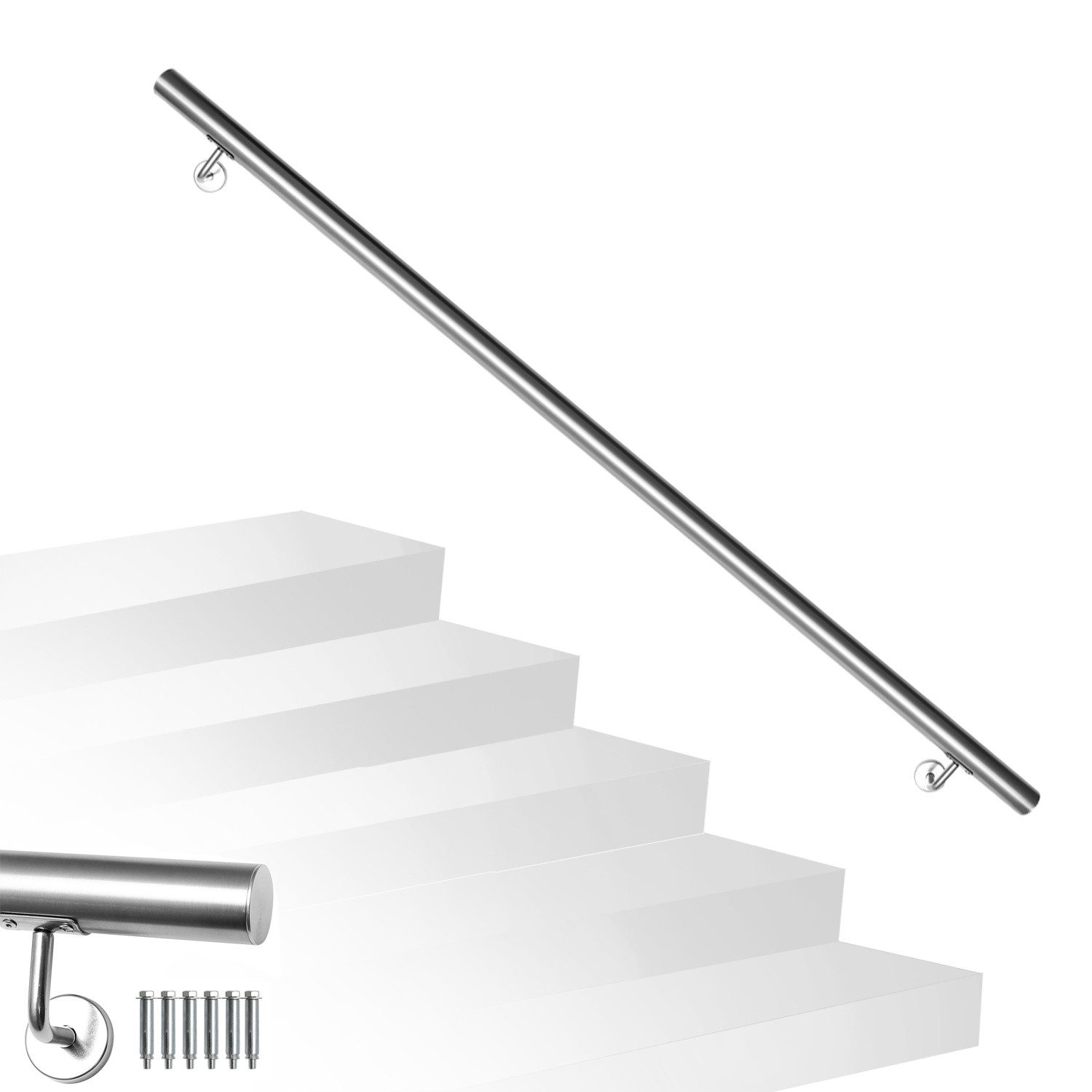 Clanmacy Handlauf Edelstahl Handlauf 160 cm Ø42 mm aus 304 Edelstahl, Wandhandlauf Trepp, 160 cm Gesamtlänge, (Edelstahlgeländer, geländer treppe, Edelstahl, Edelstahl AISI304), korrosionsbeständig, wetterfest, langlebig