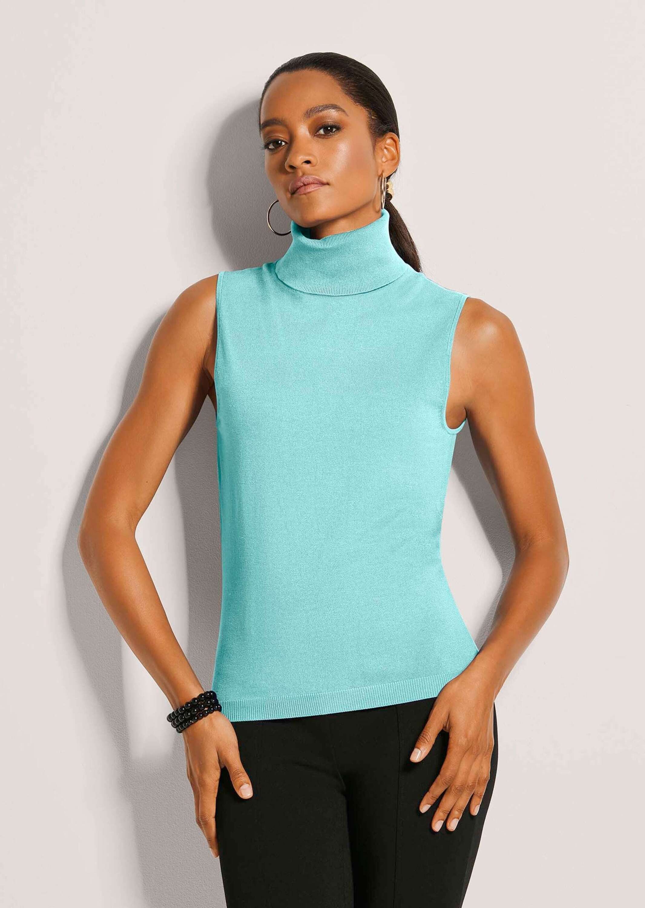 MADELEINE Strickpullover Viskosepullover ohne Ärmel Pullunder mit Rollkragen und ohne Ärmel