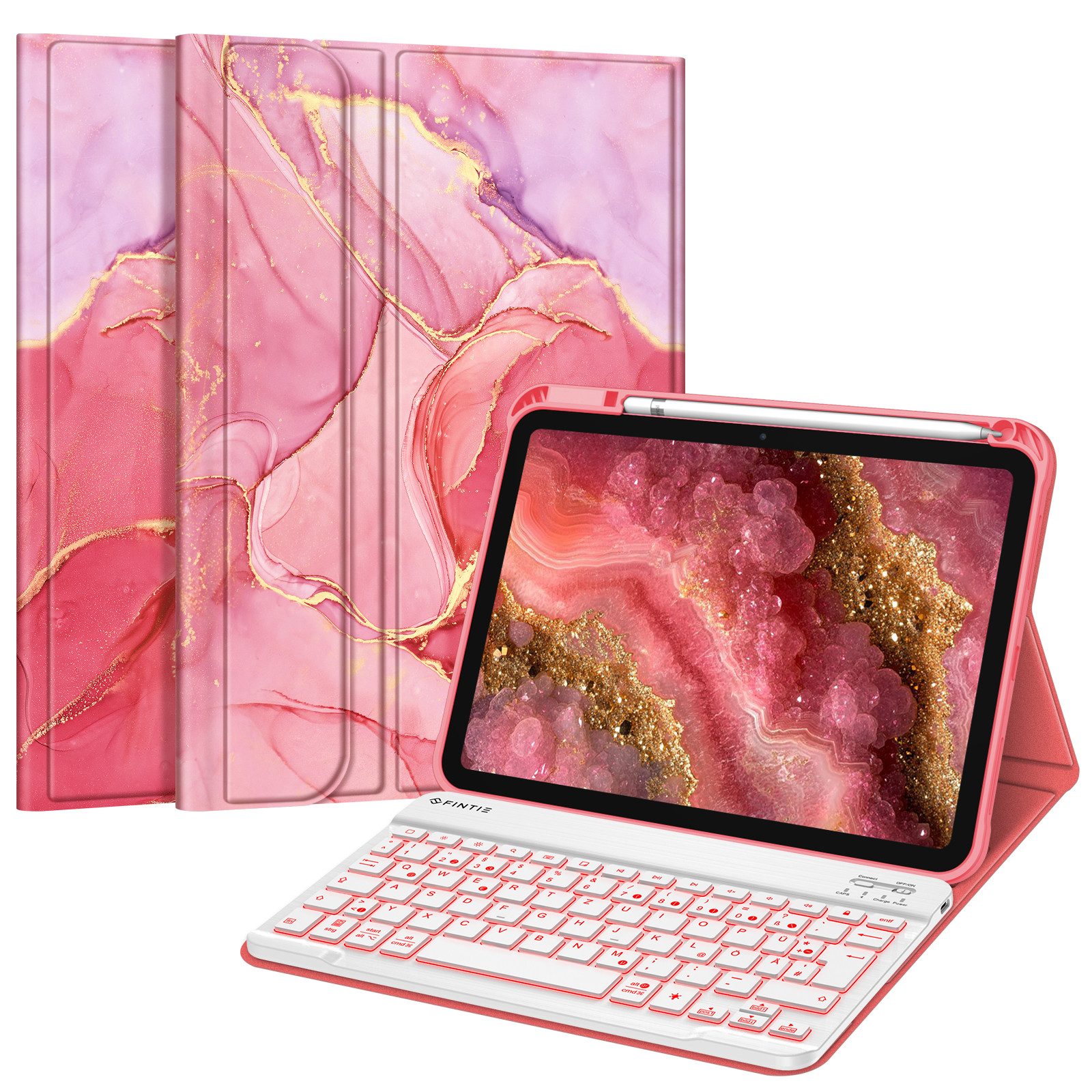 Fintie Tablet-Hülle mit Tastatur für iPad 11 Generation 2025 11'', iPad 10 Gen 2022 10.9'' 11 Zoll/10.9 Zoll, 7-farbige Hintergrundbeleuchtung, Magnetische Bluetooth-Keyboard