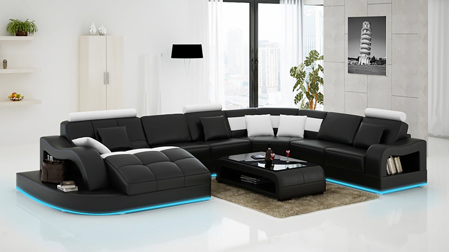 Ecksofa, Ecksofa Ledersofa Sofa Couch Wohnlandschaft Design Eck JVmoebel Modern