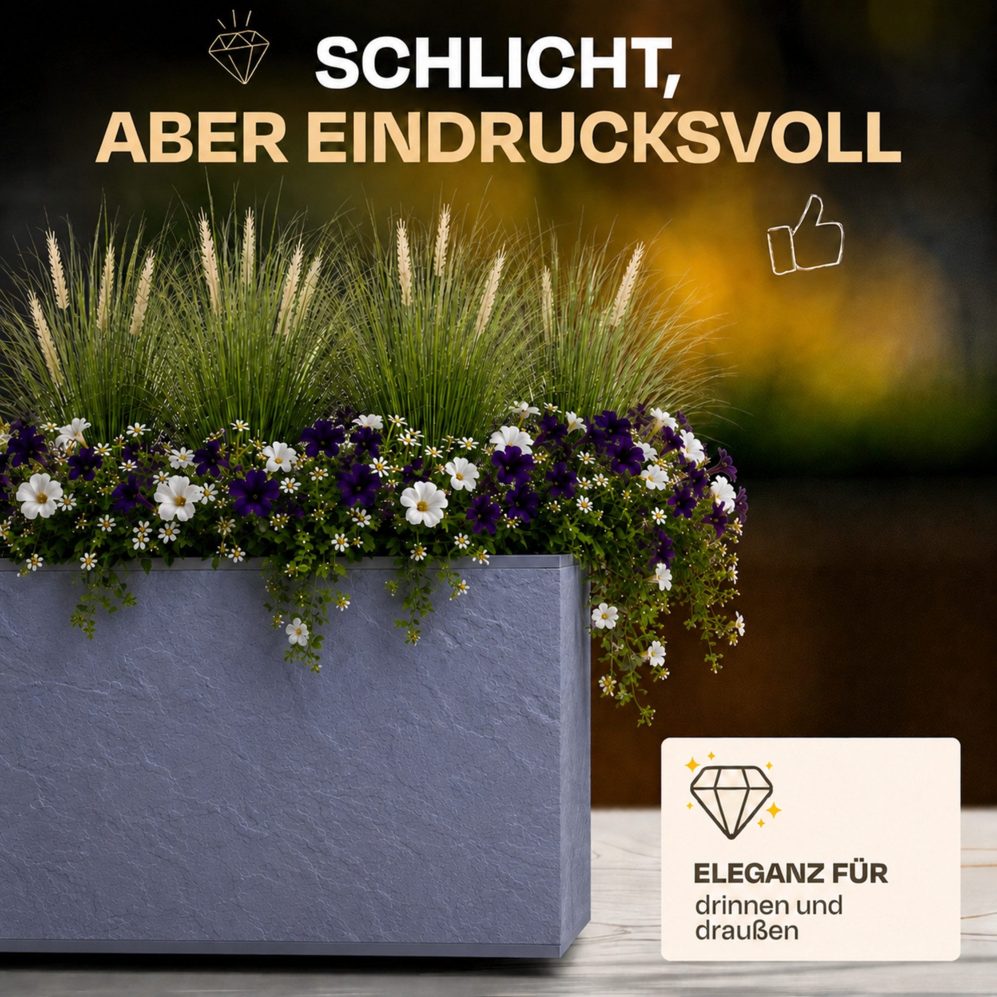 ONDIS24 Blumenkasten Vulkan 57L Gestein/Basalt Optik mit Wasserspeicher Pflanzenkasten, 79.5 x 29.5 x 29.5 (H) cm